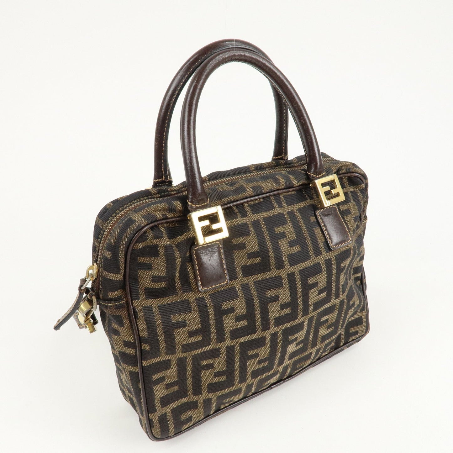 FENDI Zucca Canvas Leather 2Way Shoulder Hand Bag Brown Black  d