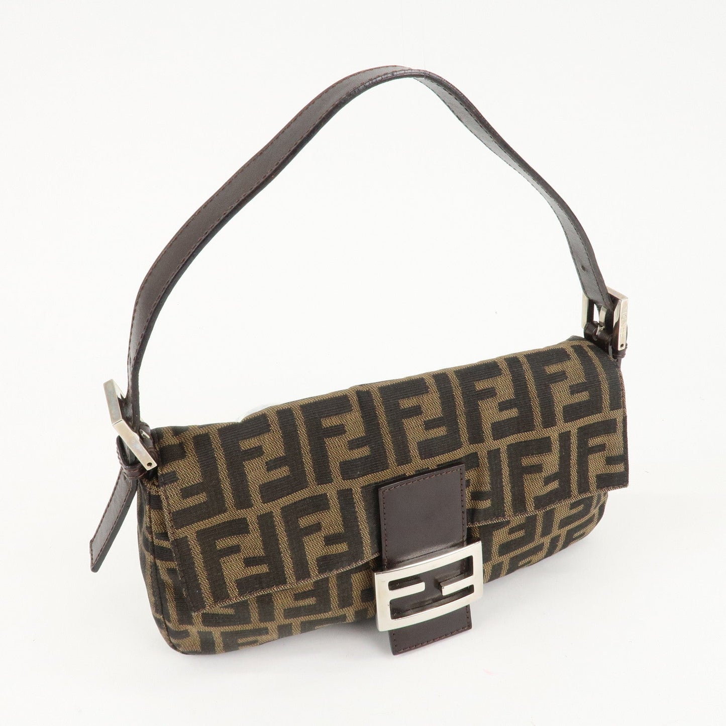 FENDI Zucca Mamma Baguette Canvas Shoulder Bag Brown Black 26424  d