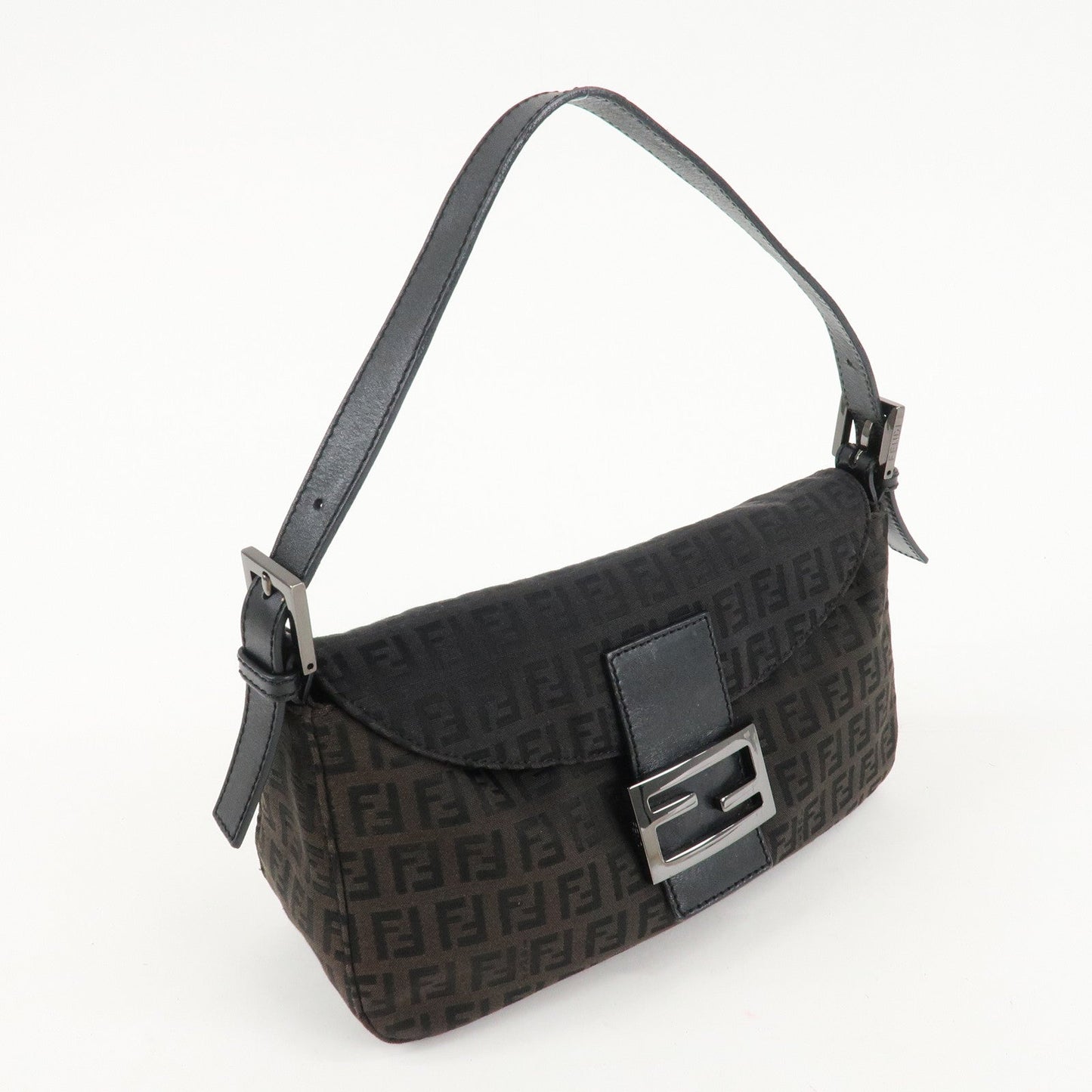 FENDI Mamma Baguette Zucchino Canvas Leather Shoulder Bag 8BR003  d