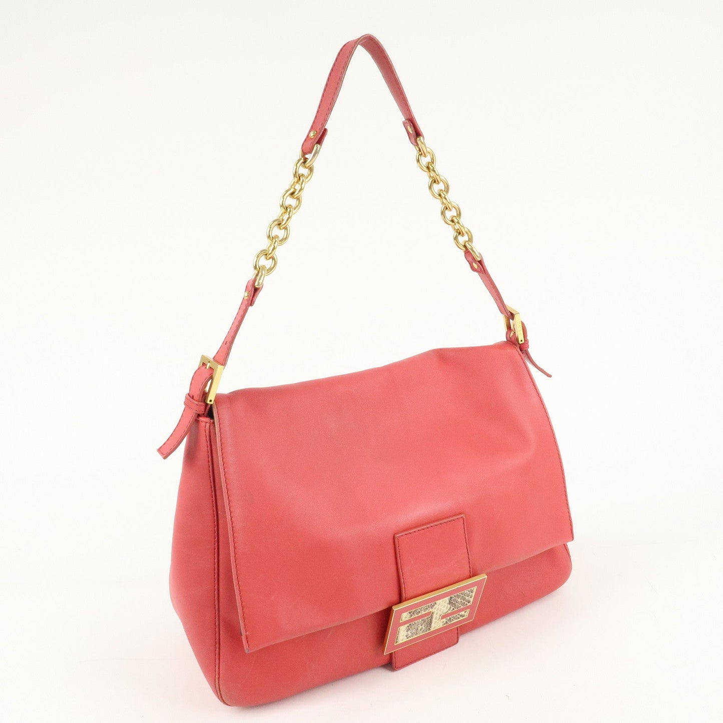 FENDI Big Mamma Baguette Leather Chain Shoulder Bag Pink 8BR638  d