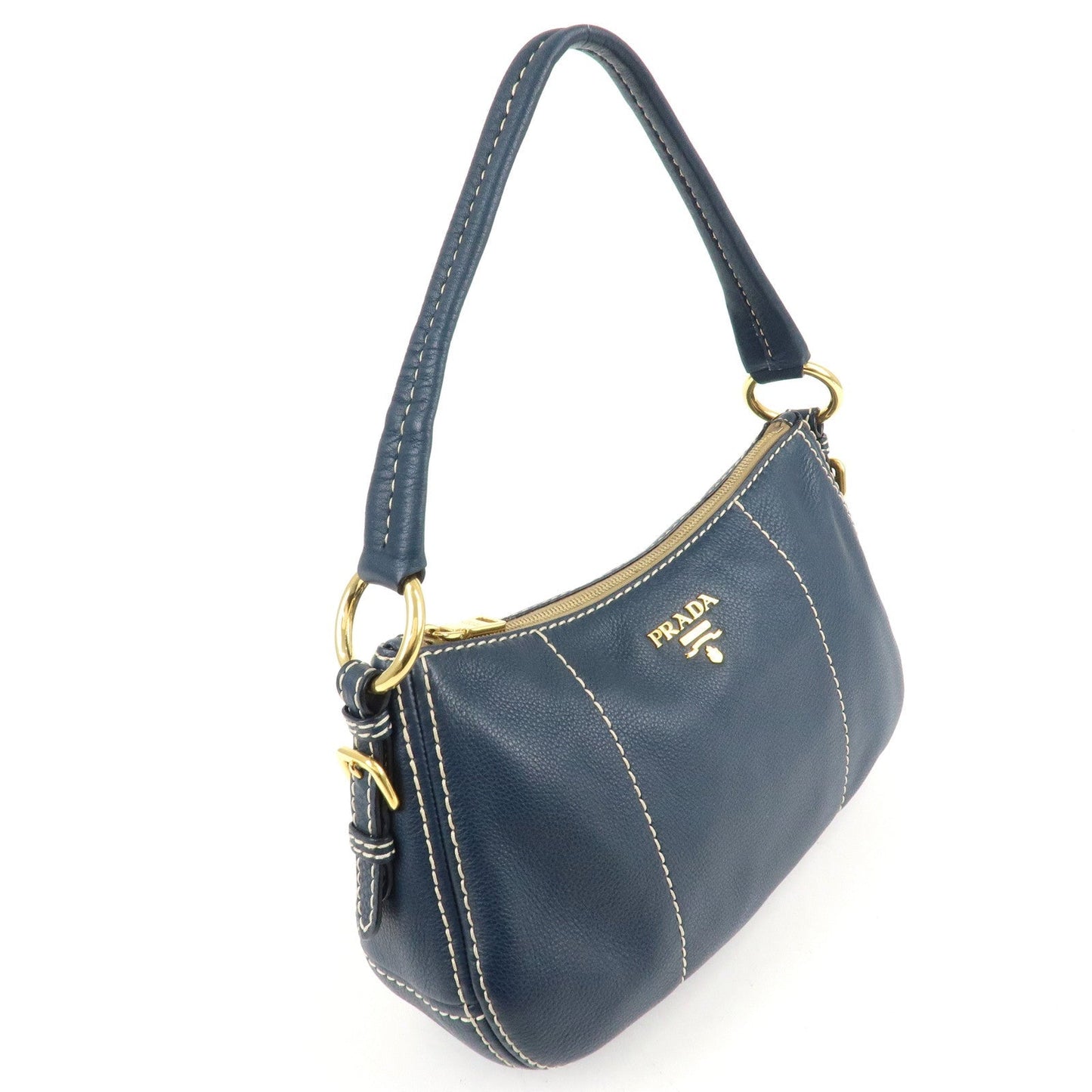 PRADA Soft Calf Leather Shoulder Bag Hand Bag Blue BR4690  d