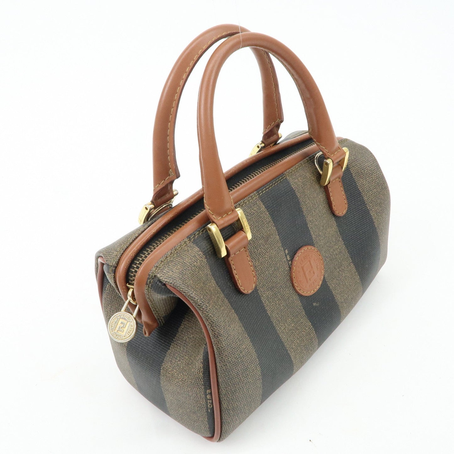 FENDI Pequin PVC Leather Hand Bag Brown Black 259021  d