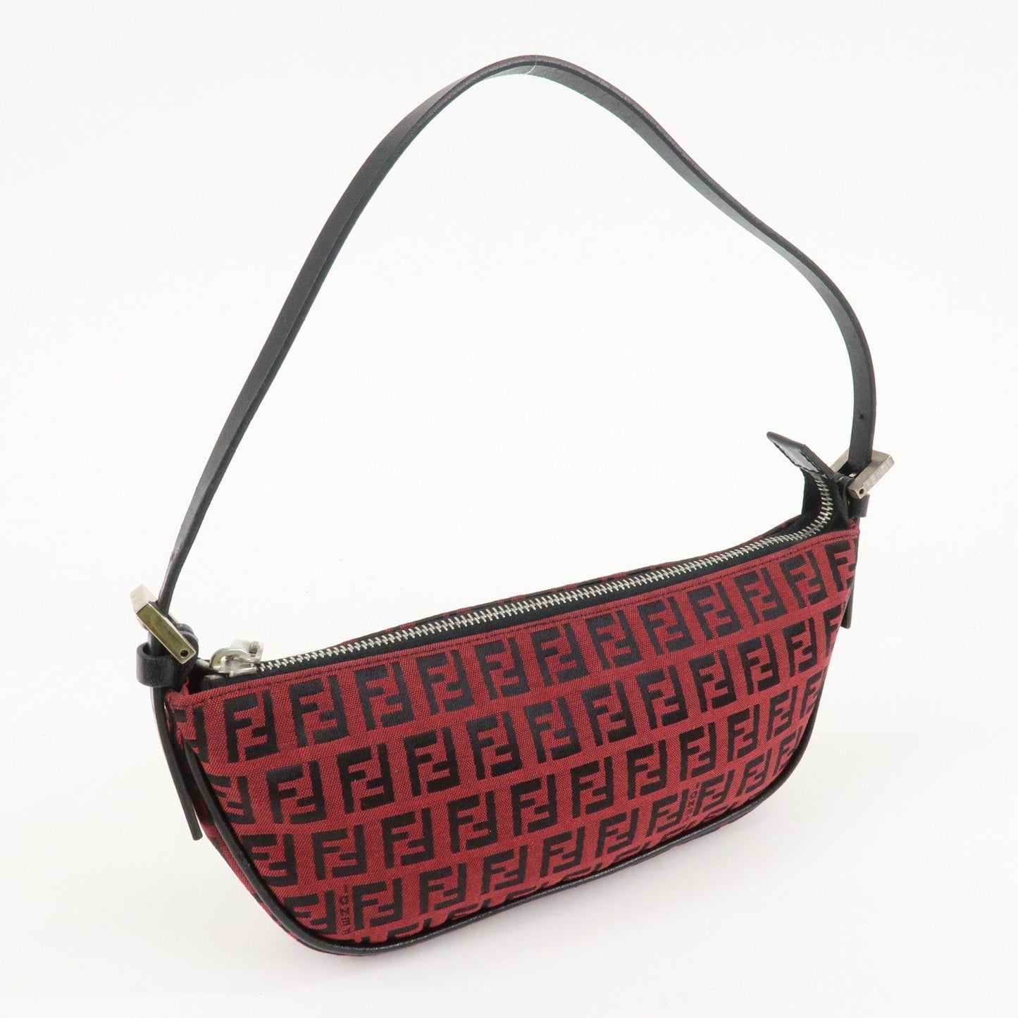 FENDI Zucchino Canvas Leather Accessory Pouch Hand Bag Black Red  d