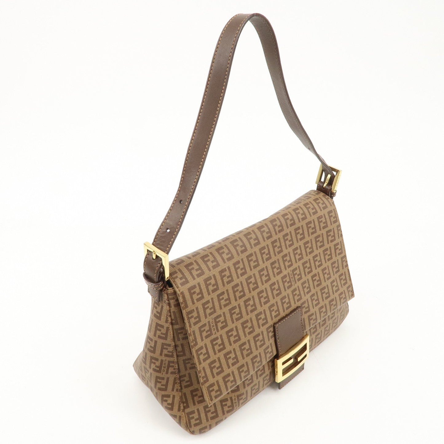 FENDI Mamma Baguette Zucchino Canvas PVC Leather Shoulder Bag  d