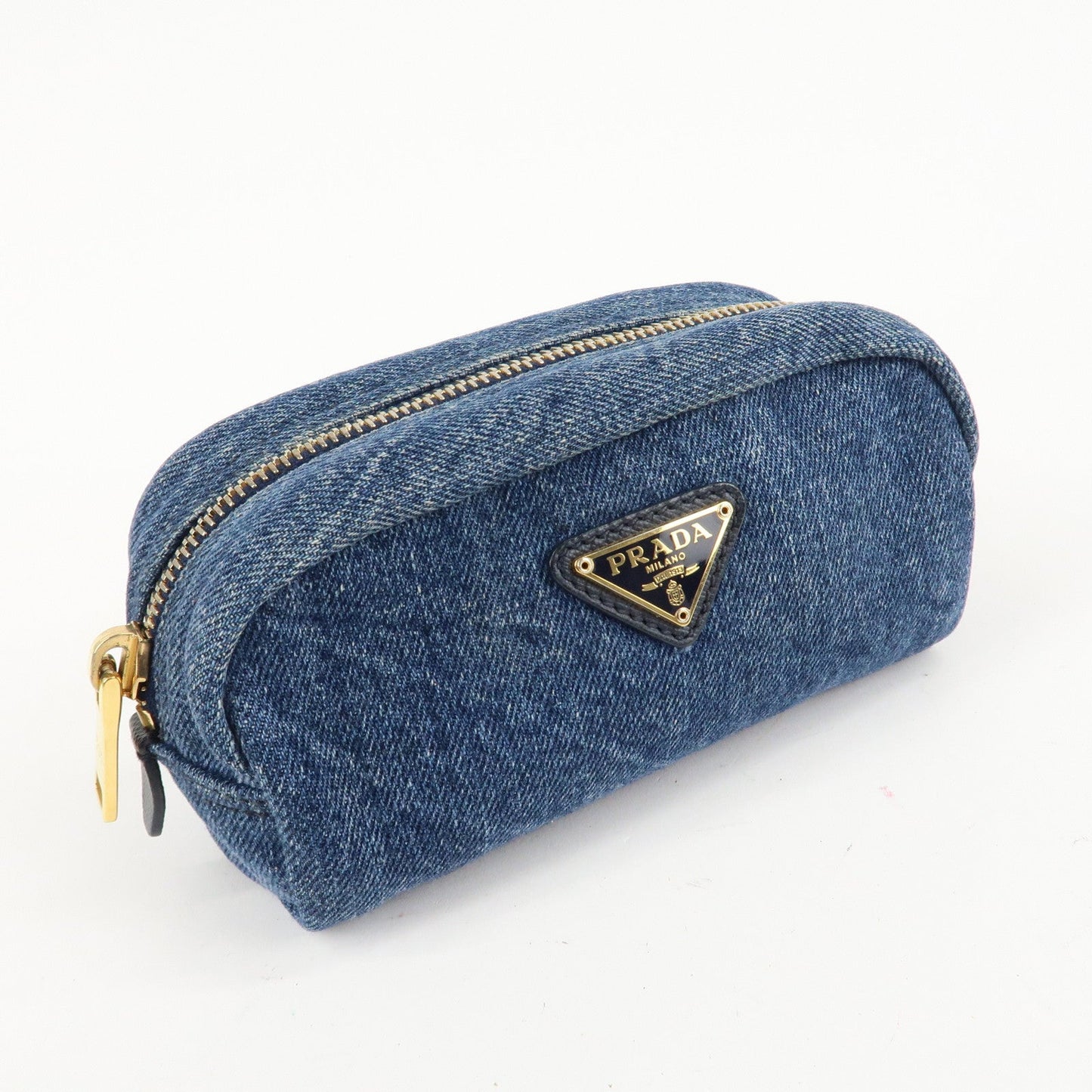 PRADA Logo Canvas Leather Pouch Cosmetic Pouch Blue 1NA175  d