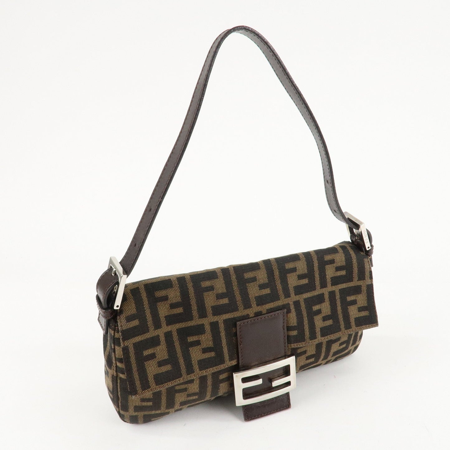 FENDI Mamma Baguette Canvas Shoulder Bag Brown Black 26424  d
