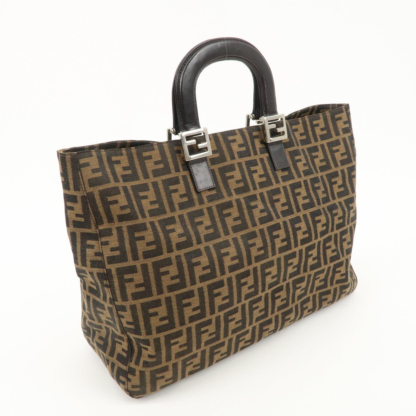 FENDI Zucca Canvas Leather Tote Bag Brown Black 26329  d