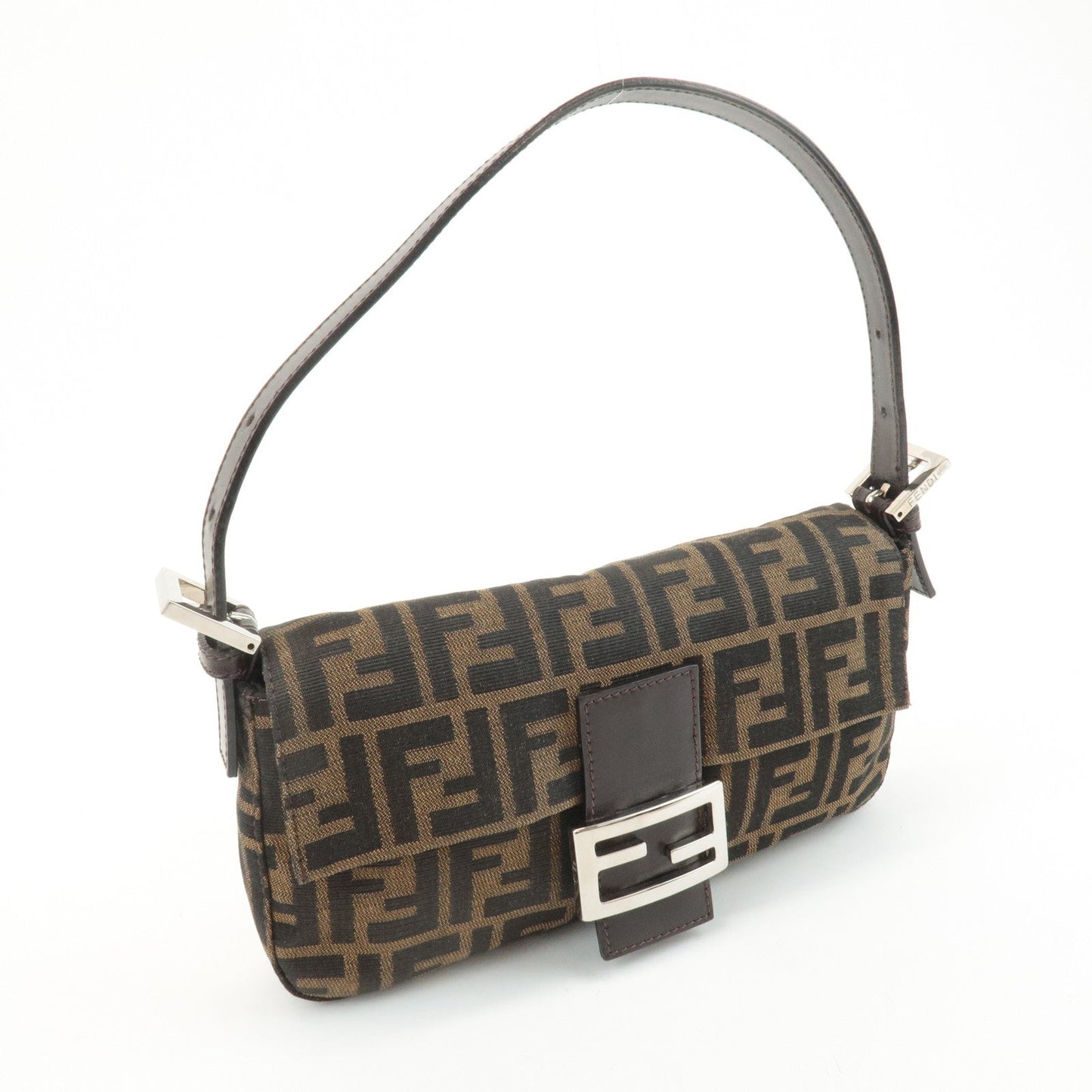 FENDI Mamma Baguette Zucca Canvas Shoulder Bag Brown Black 26424  d