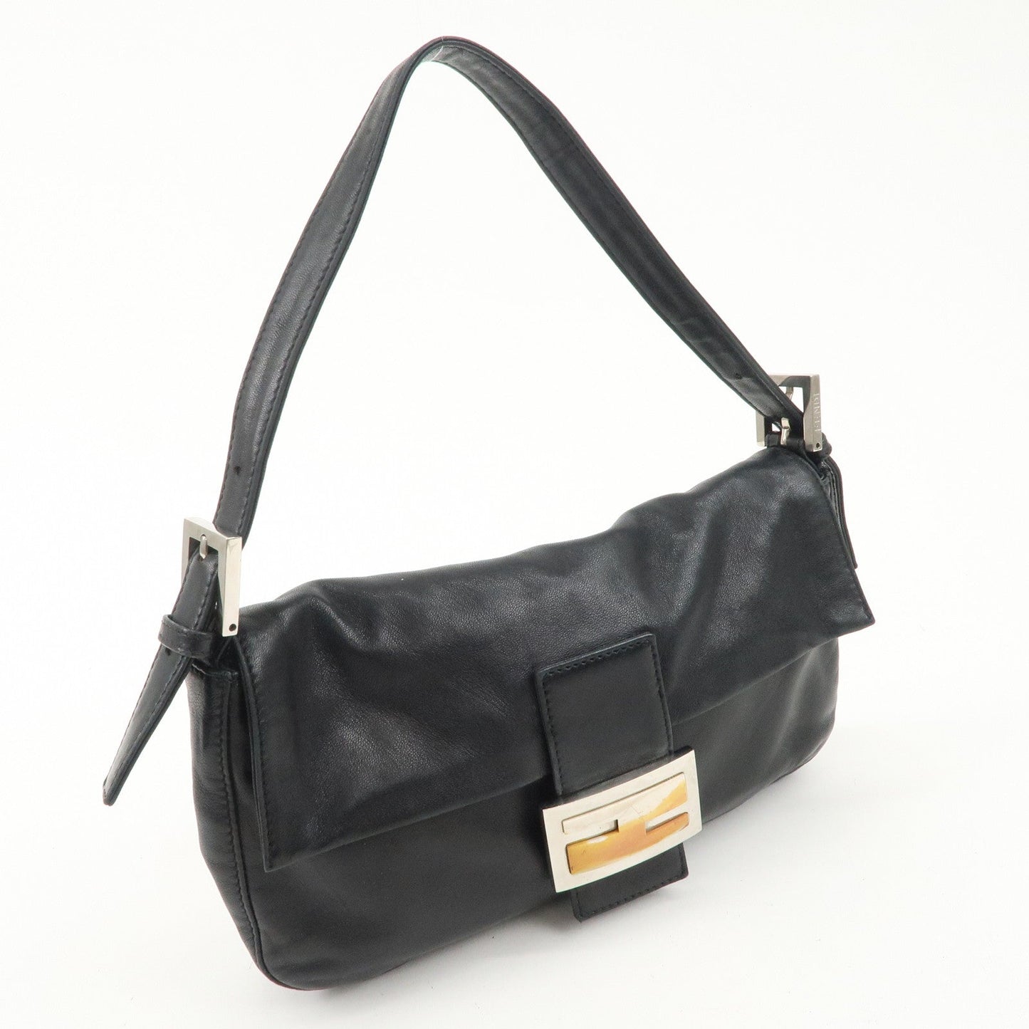 FENDI  Mamma Baguette Leather Shoulder Bag Hand Bag Black 26424  d