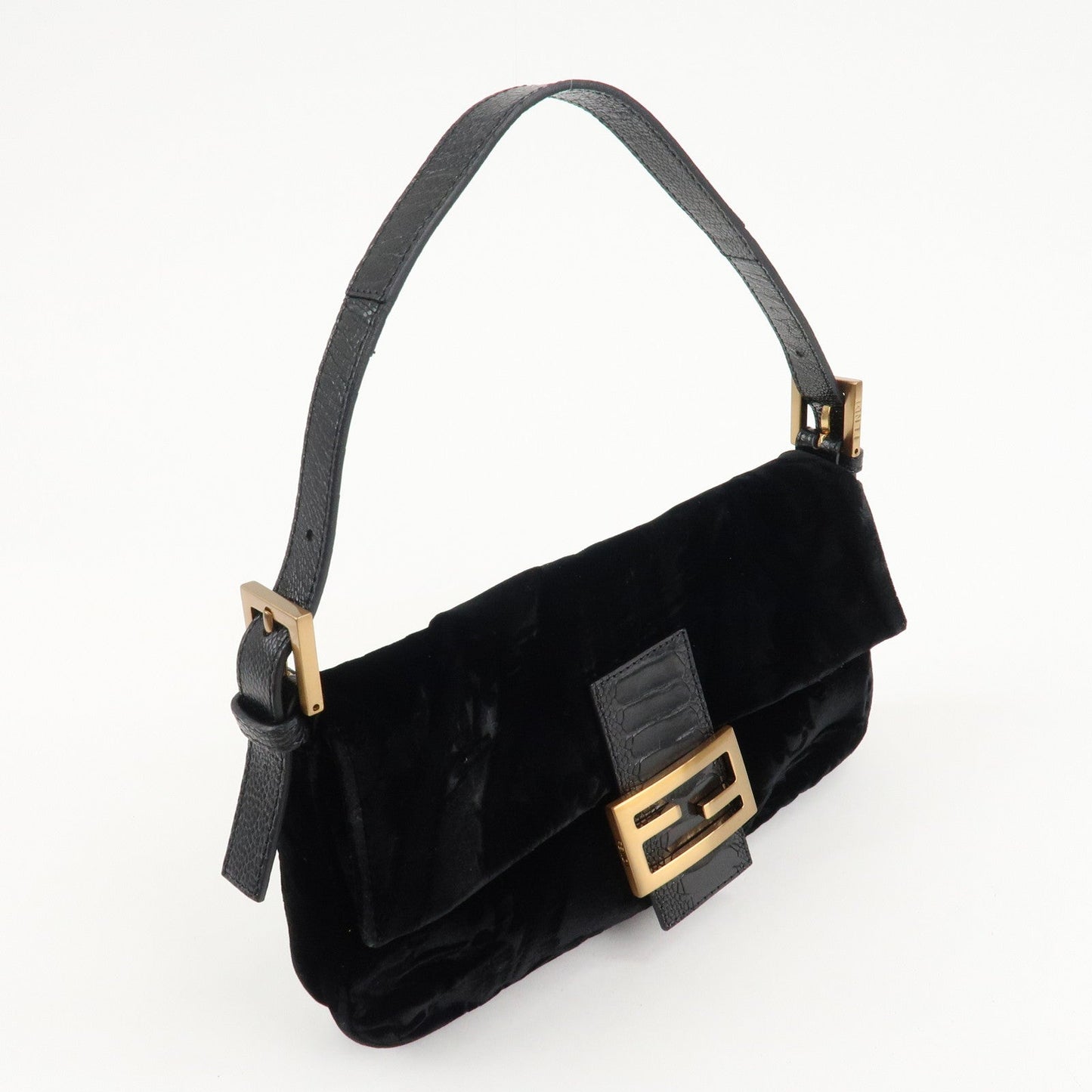 FENDI Mamma Baguette Polyester Leather Shoulder Bag Black 8BR000  d