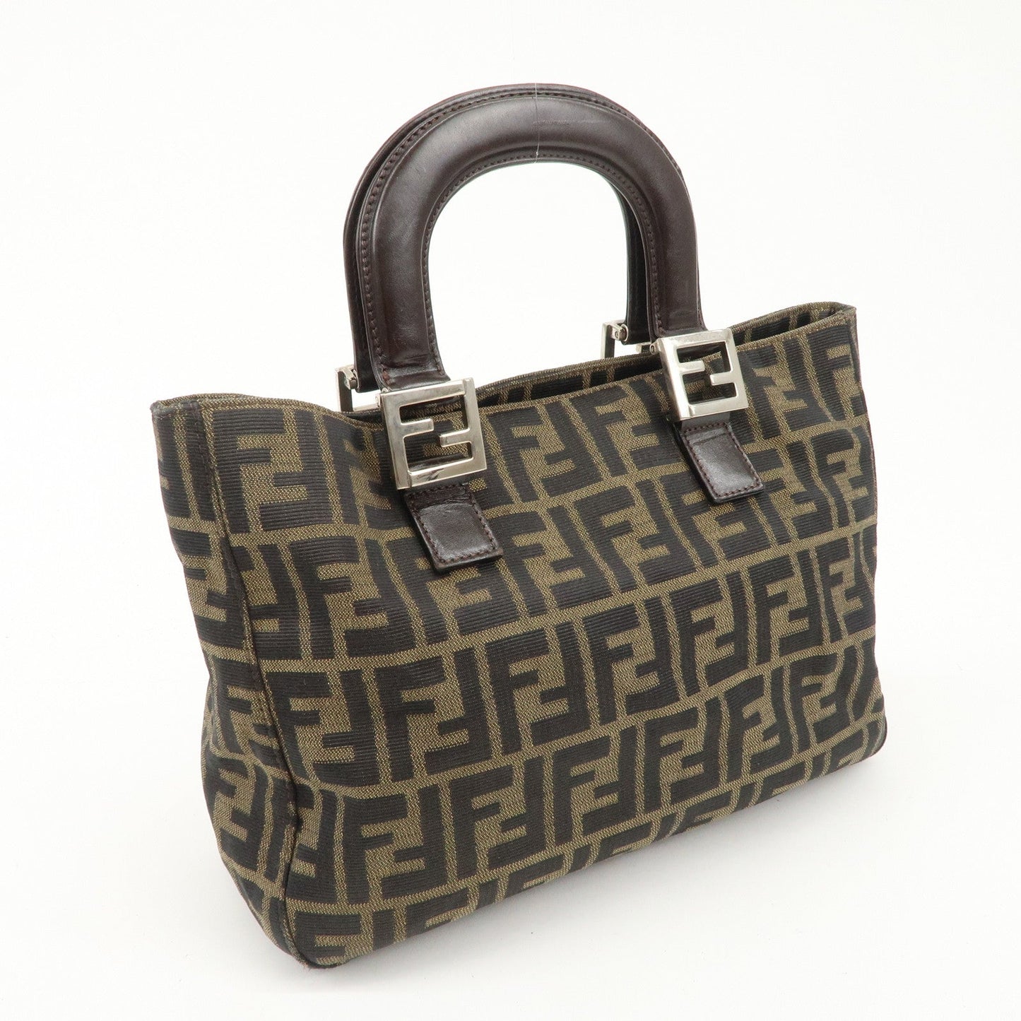 FENDI Zucca Canvas Leather Tote Bag Brown Black 26329  d