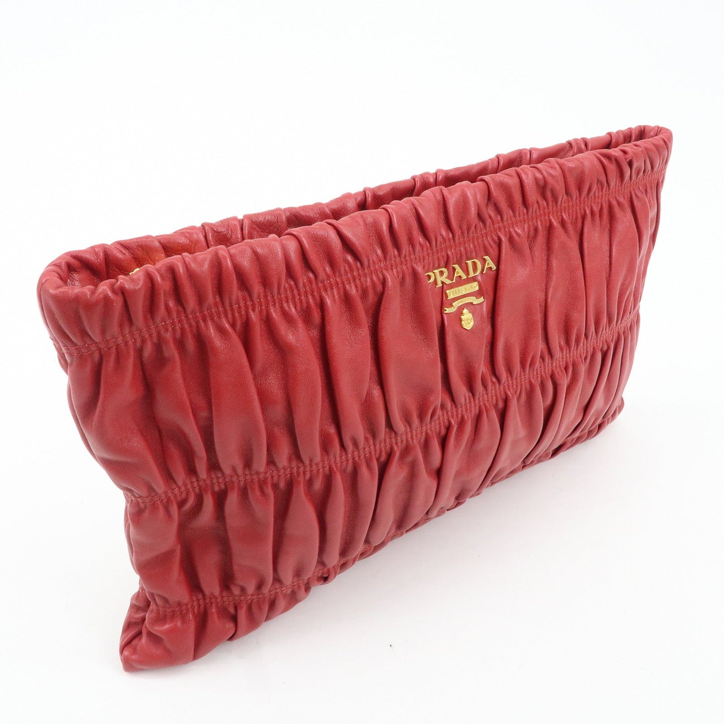 PRADA Leather Clutch Bag Red  d