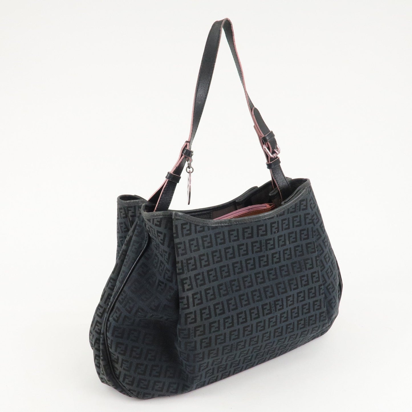 FENDI Zucchino Canvas Leather Tote Bag Black 8BH220  d
