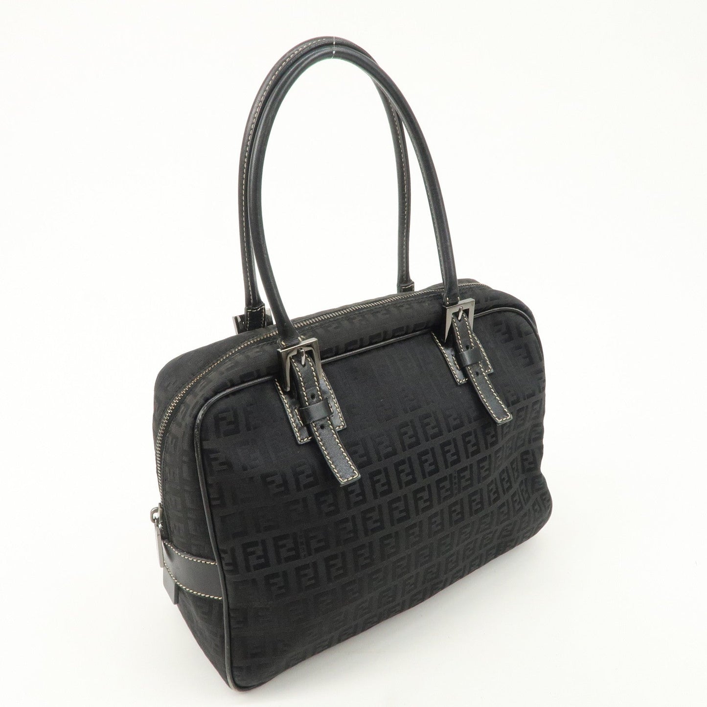 FENDI Zucchino Canvas Leather Mini Boston Bag Black 8BN005  d