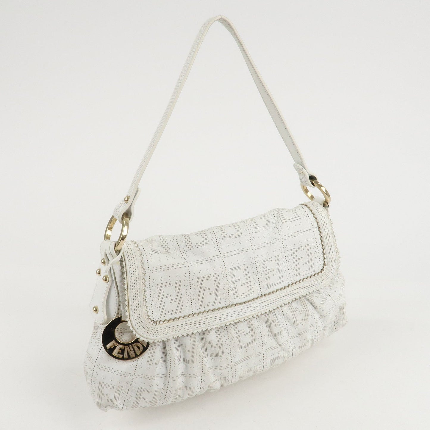 FENDI Zucca Leather Shoulder Bag Hand Bag White 8BR445  d