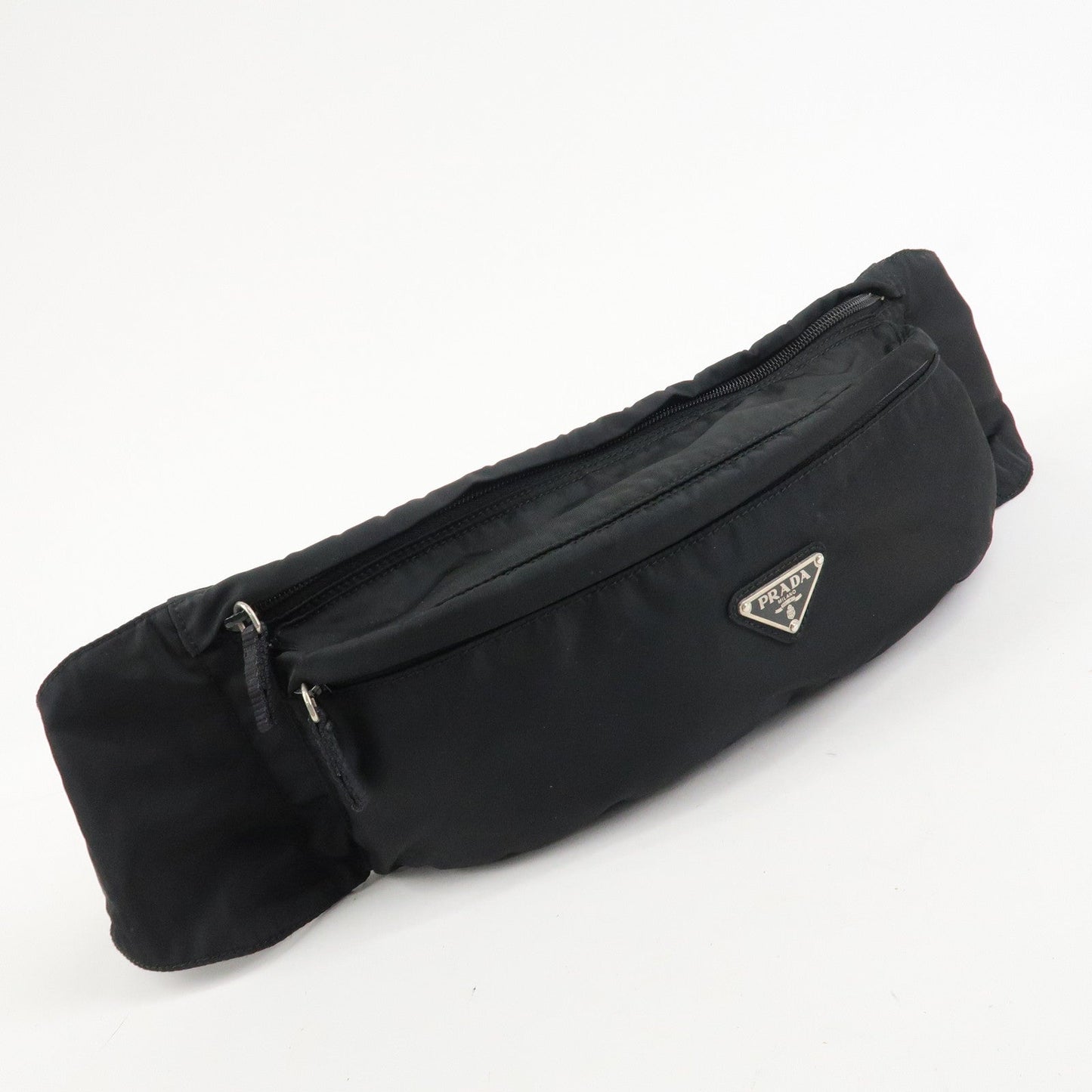 PRADA Nylon Triangle Logo Waist Bag Black Silver HDW  d