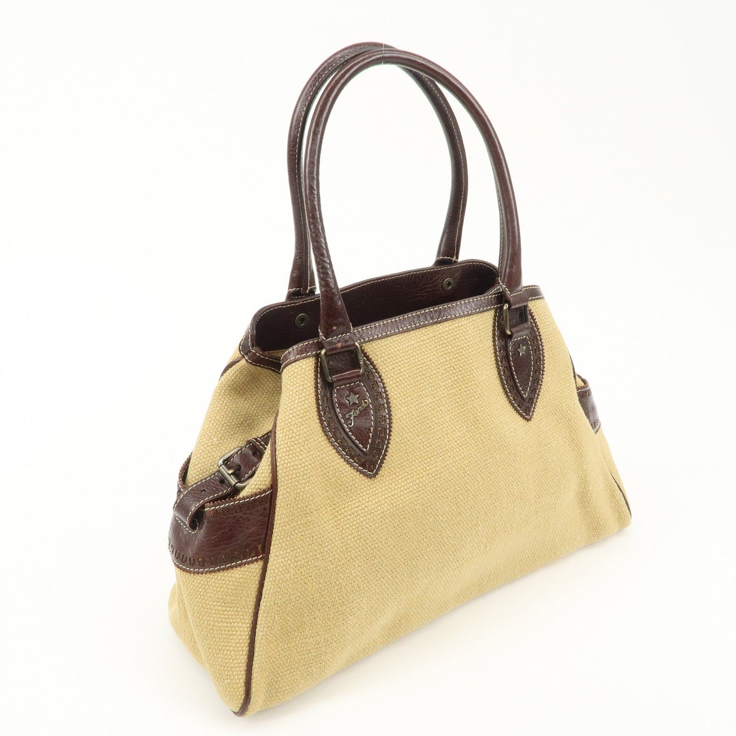 FENDI Ethnico Zucca Canvas Leather Shoulder Bag Beige Brown 8BN162  d