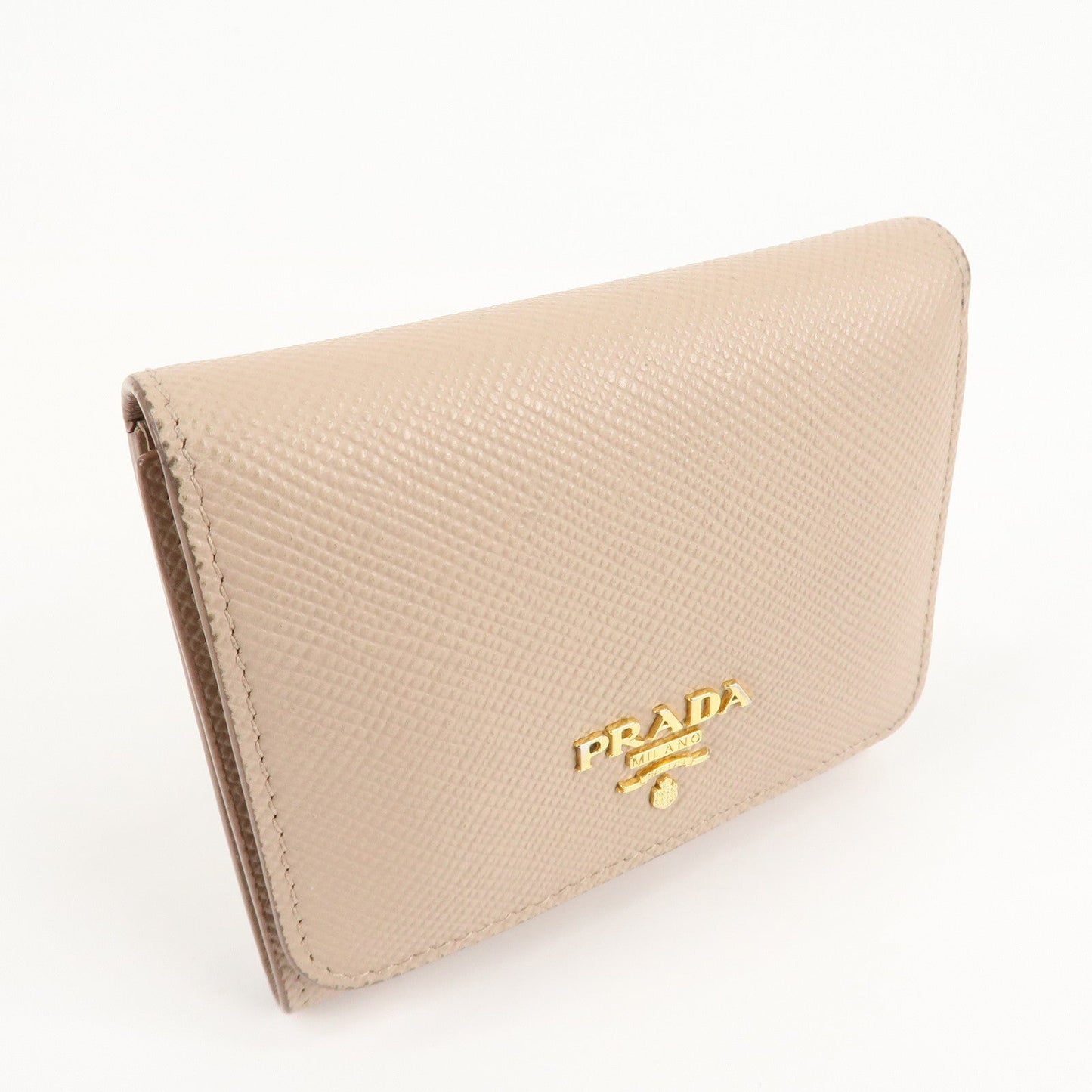 PRADA Saffiano Leather Trifold Compact Wallet Beige 1MH176  d