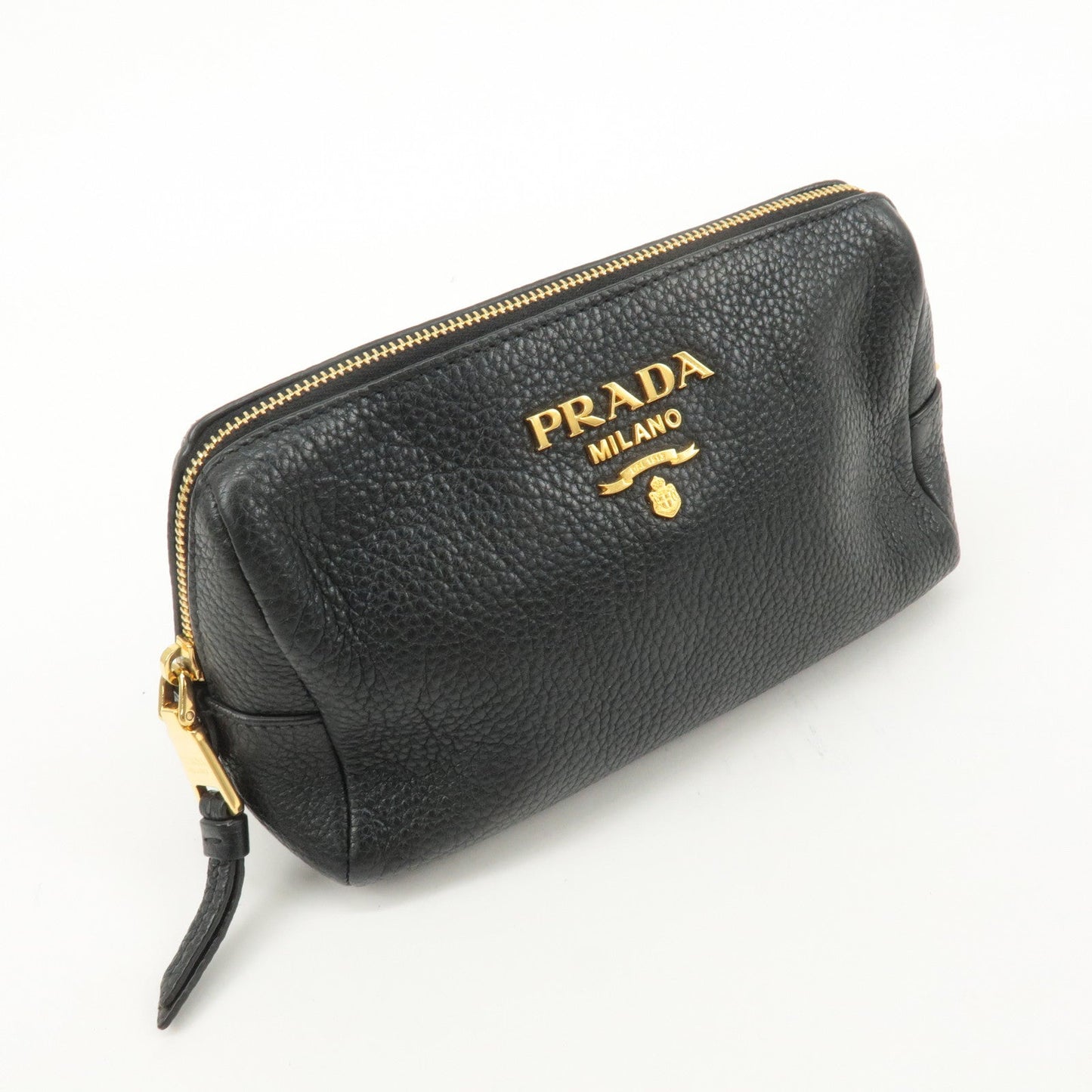 PRADA Logo Leather Pouch Cosmetic Pouch Black  d
