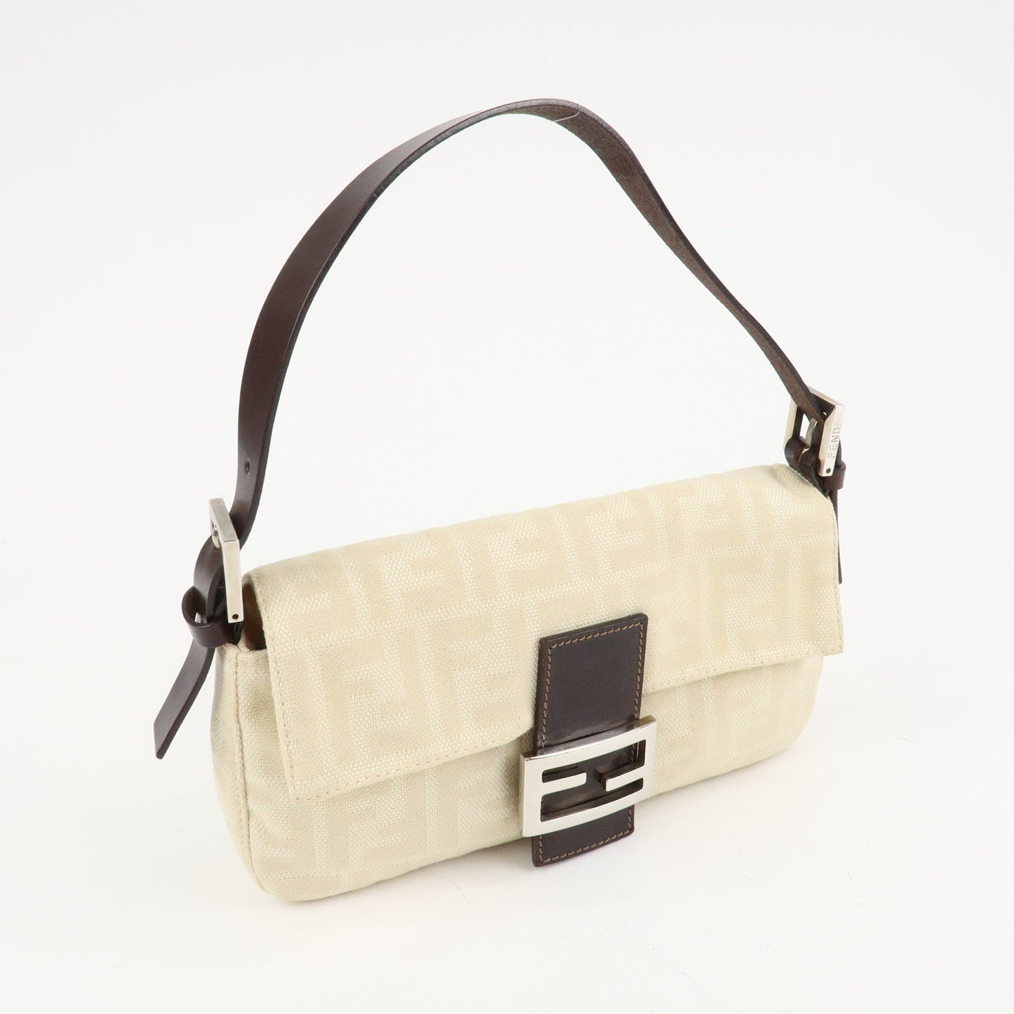 FENDI Mamma Baguette Zucca Canvas Shoulder Bag Beige White 26424  d