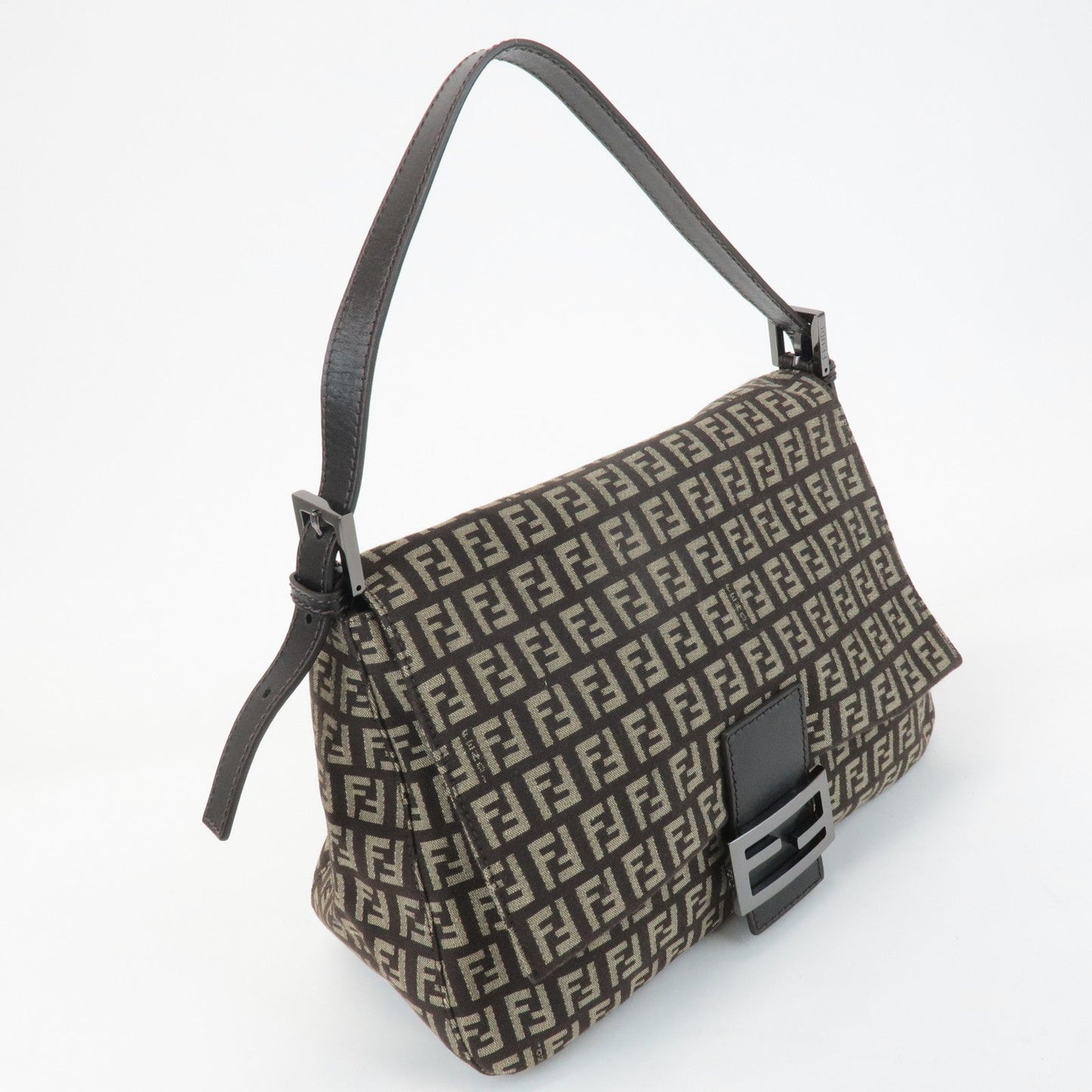 FENDI Mamma Baguette Zucchino Canvas Leather Shoulder Bag 8BR001  d
