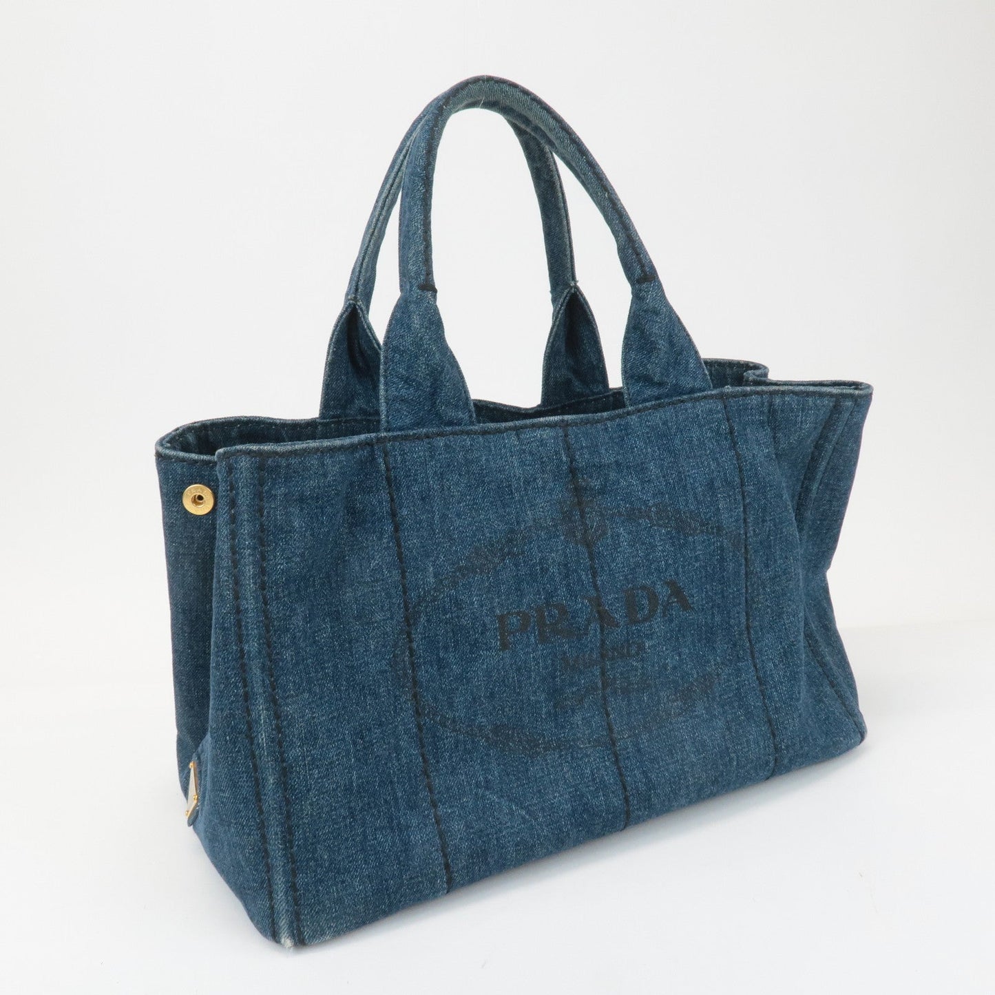 PRADA Canapa Large Canvas Tote Bag Hand Bag Denim Blue B1872B  d