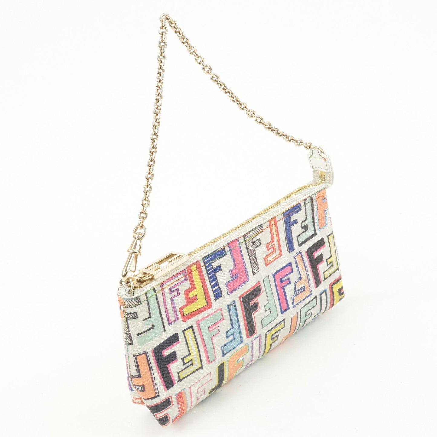 FENDI Zucca Print PVC Chain Accessory Pouch Multicolor 8BR592  d
