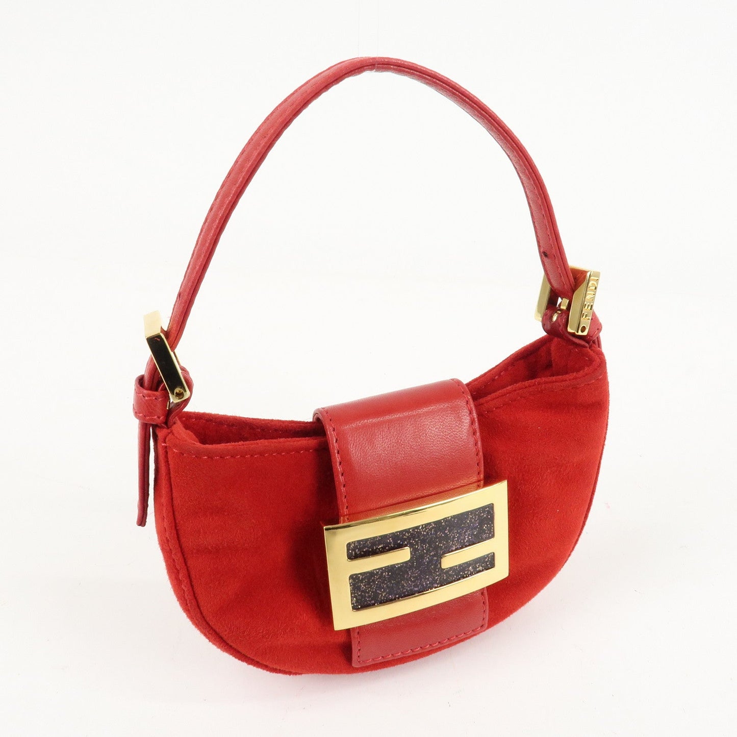 FENDI Suede Leather Mini Croissant Hand Bag Red 26673  d