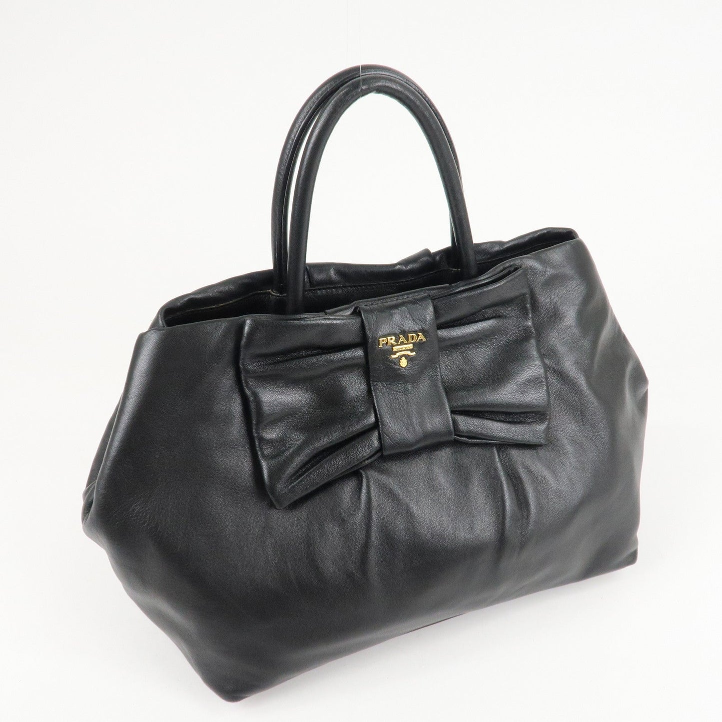 PRADA Nappa Leather Ribbon Tote Bag Hand Bag NERO Black BN1601  d