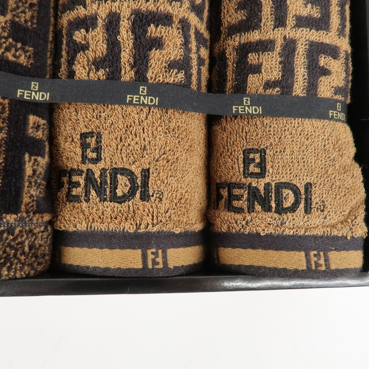 FENDI Zucca Set of 3 Cotton 100% Towel Black Brown  d