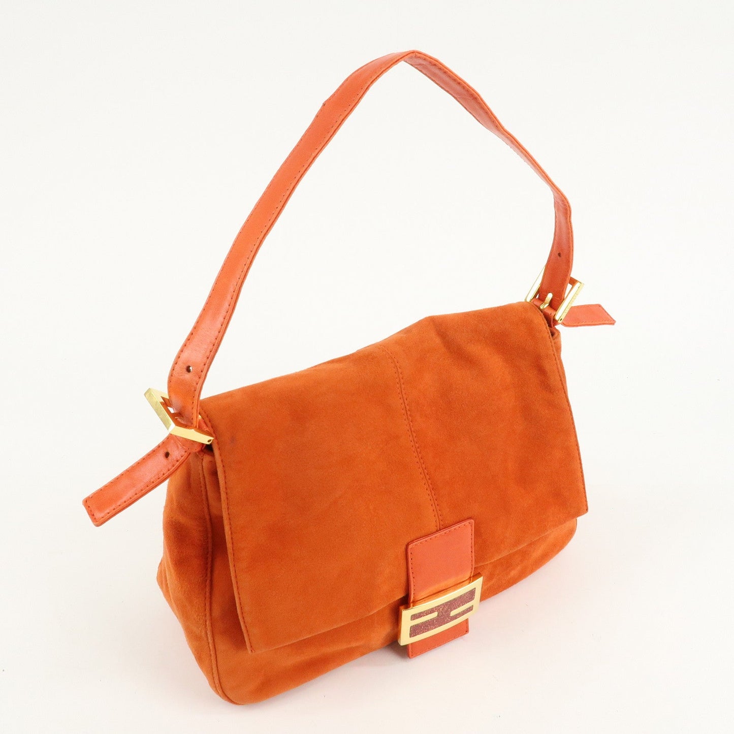 FENDI Mamma Baguette Suede Leather Shoulder Bag Orange 26325  d