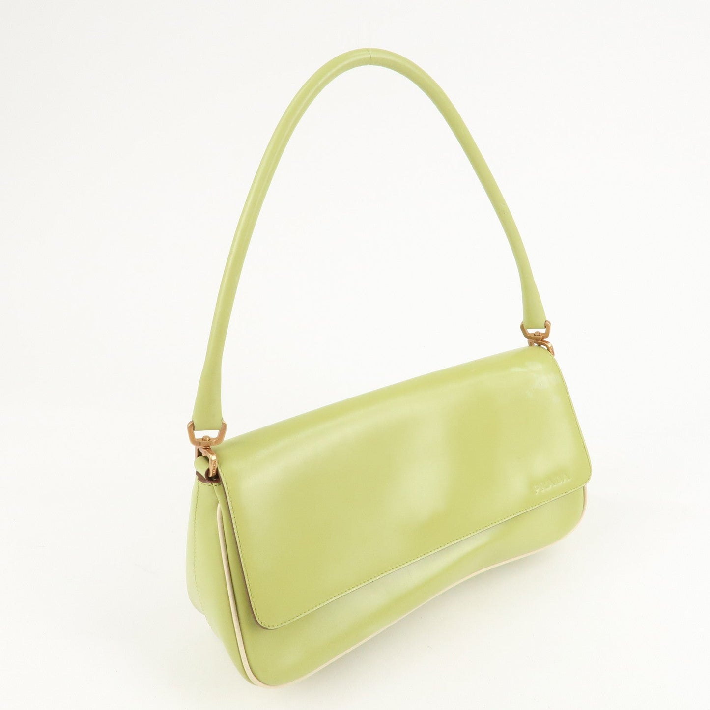 PRADA Leather Shoulder Bag Hand Bag Light Green B10689  d