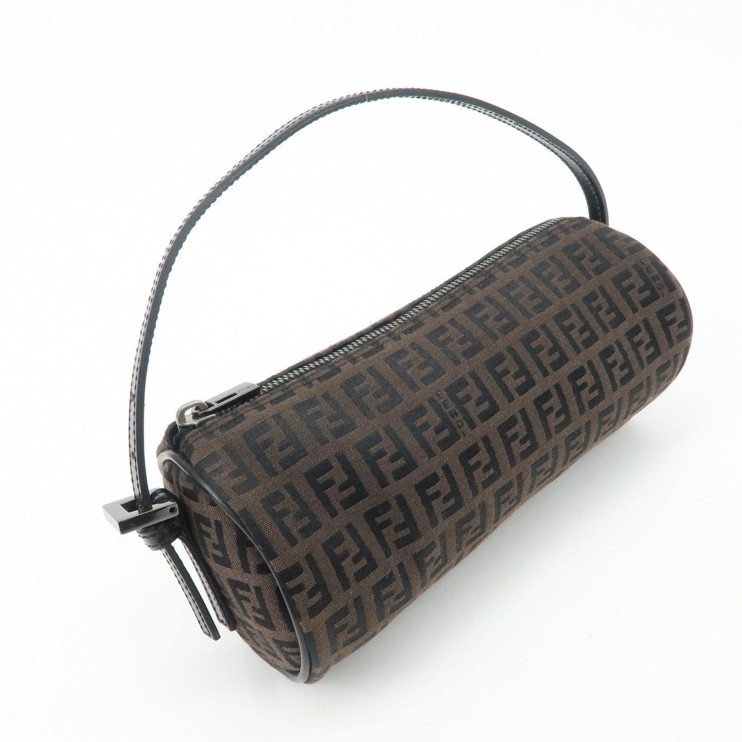 FENDI Zucchino Canvas Leather Pouch Hand Bag Black Brown 7N0016  d