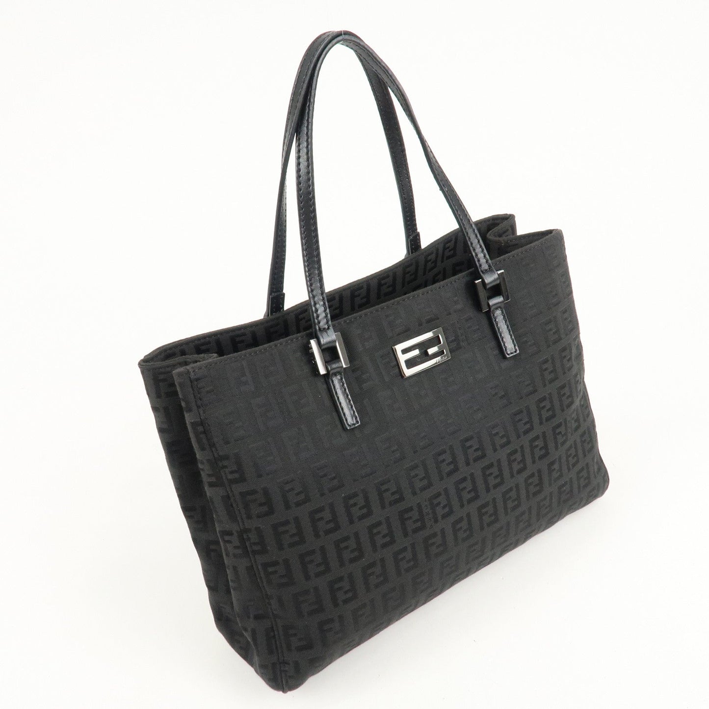 FENDI Zucchino Canvas Leather Tote Bag Hand Bag Black 8BH132  d