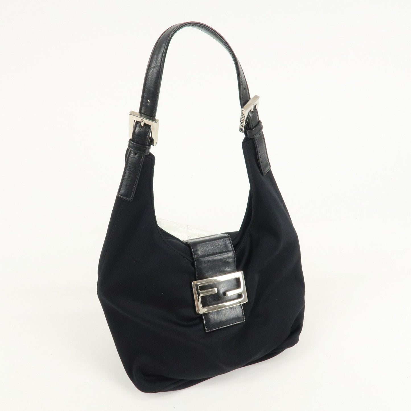 FENDI Cotton Leather Shoulder Bag Black 26686  d