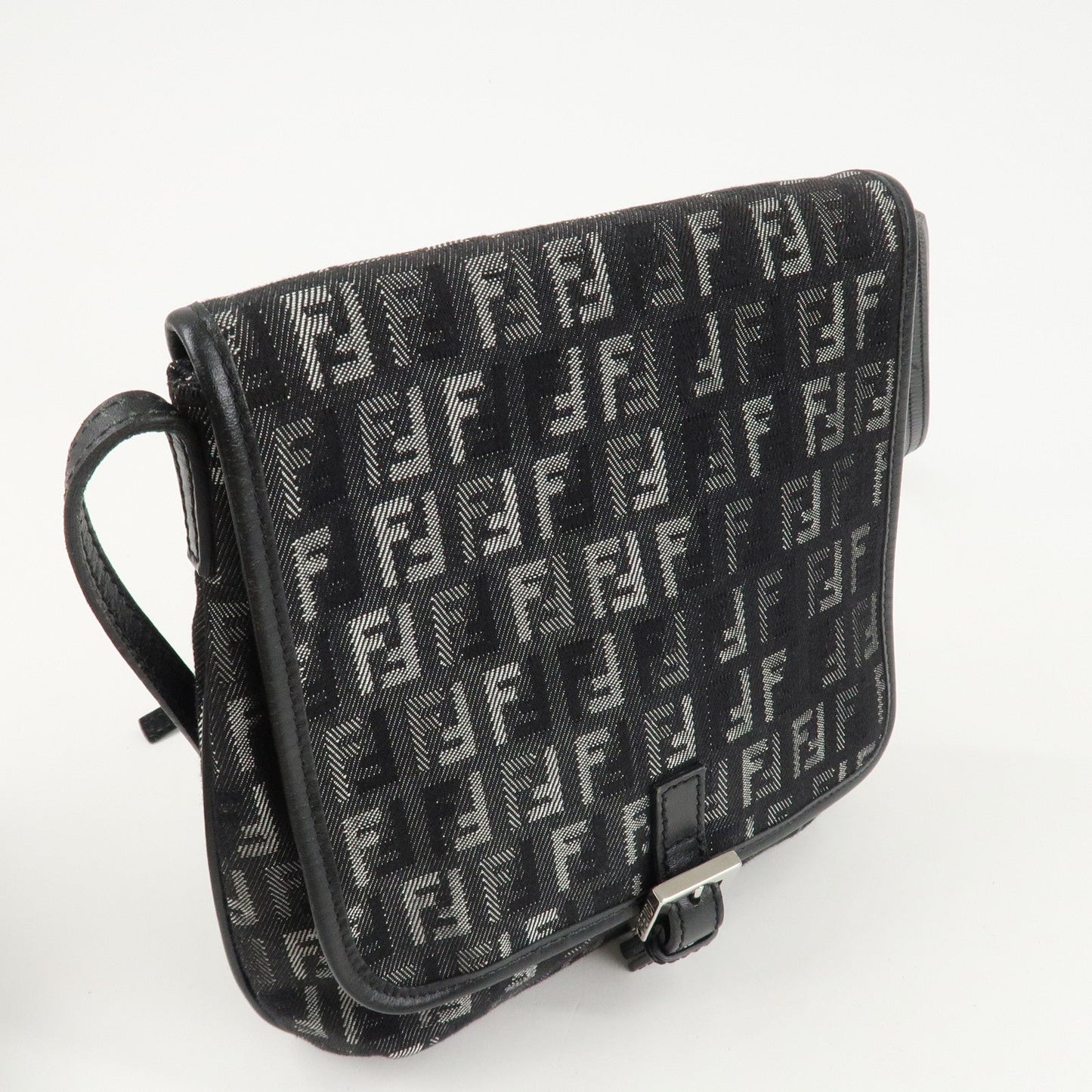 FENDI Zucchino Canvas Leather Shoulder Bag Brown Black 8BT052  d