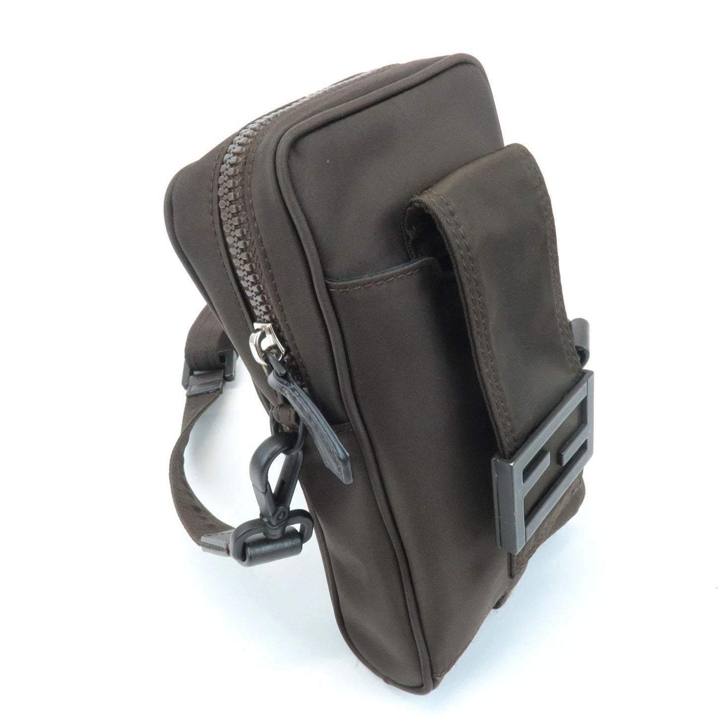 FENDI Nylon Leather Shoulder Bag Phone Pouch Khaki 7AS056  d