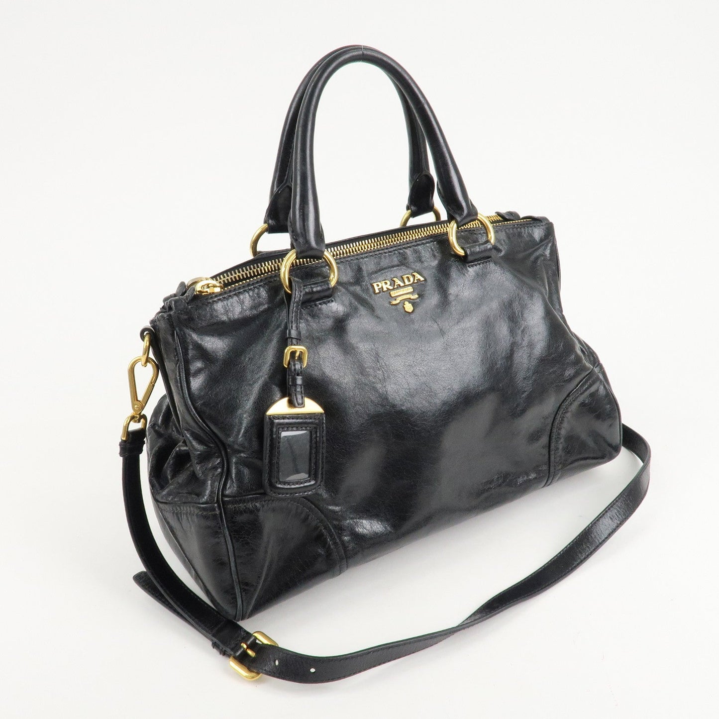 PRADA Leather 2Way Hand Bag Shoulder Bag Black BN2324  d