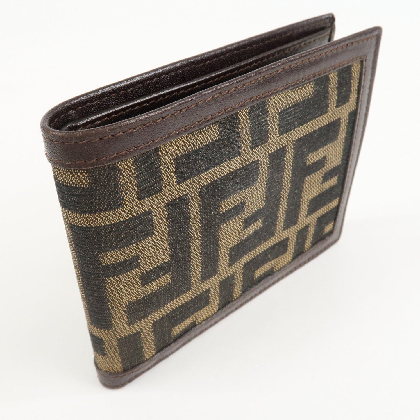 FENDI Zucca Canvas Leather Bifold Wallet Brown Black 31011  d