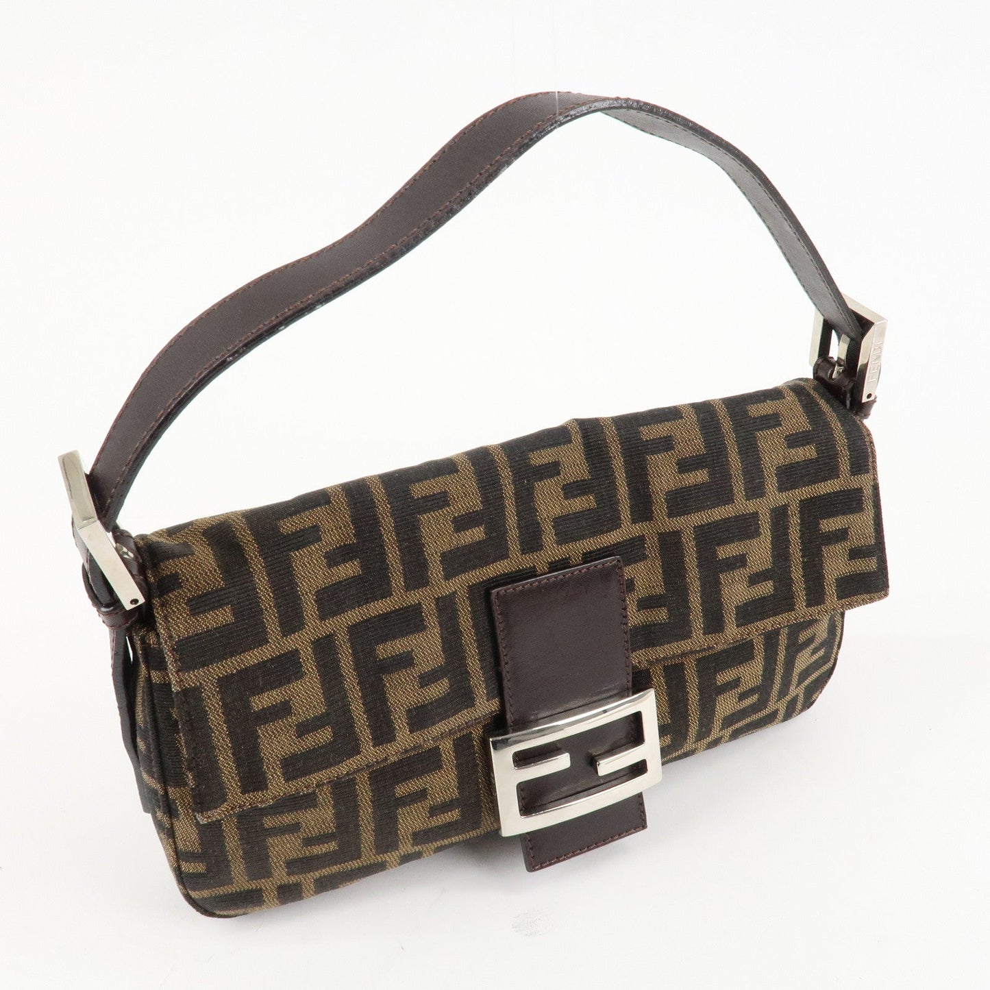 FENDI Mamma Baguette Zucca Canvas Shoulder Bag Brown Black 26424  d
