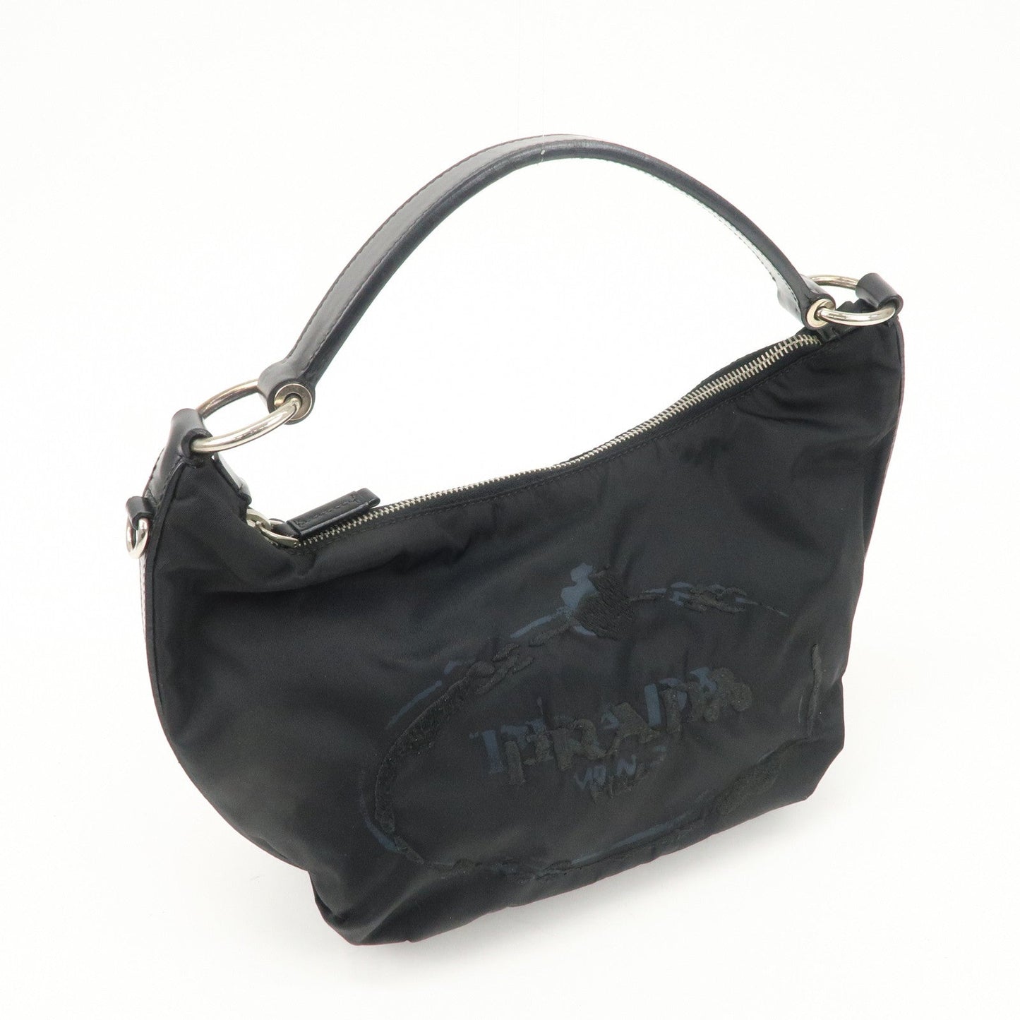 PRADA Nylon Leather Embroidery Shoulder Bag Hand Bag Black  d