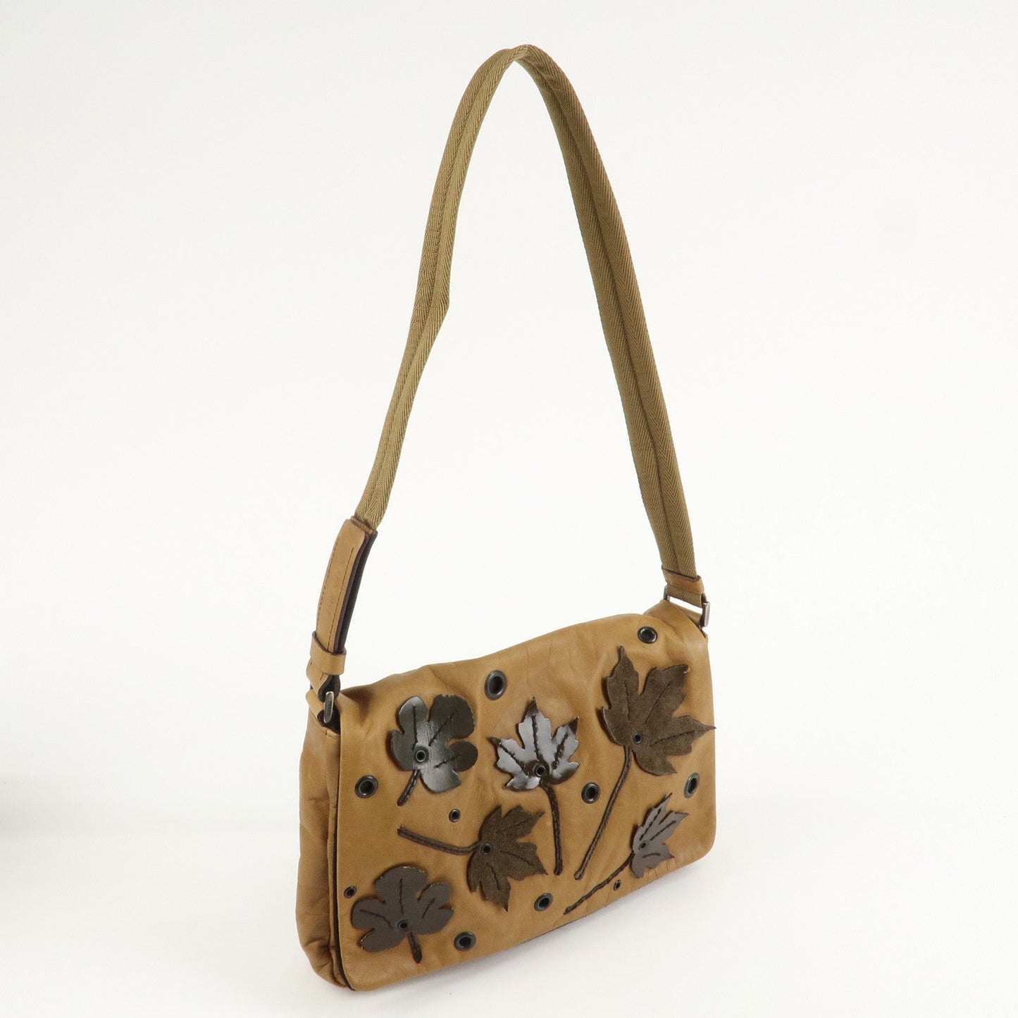Prada Leather Nylon Suede Shoulder Bag Romantic Leaf B9608 Brown  d