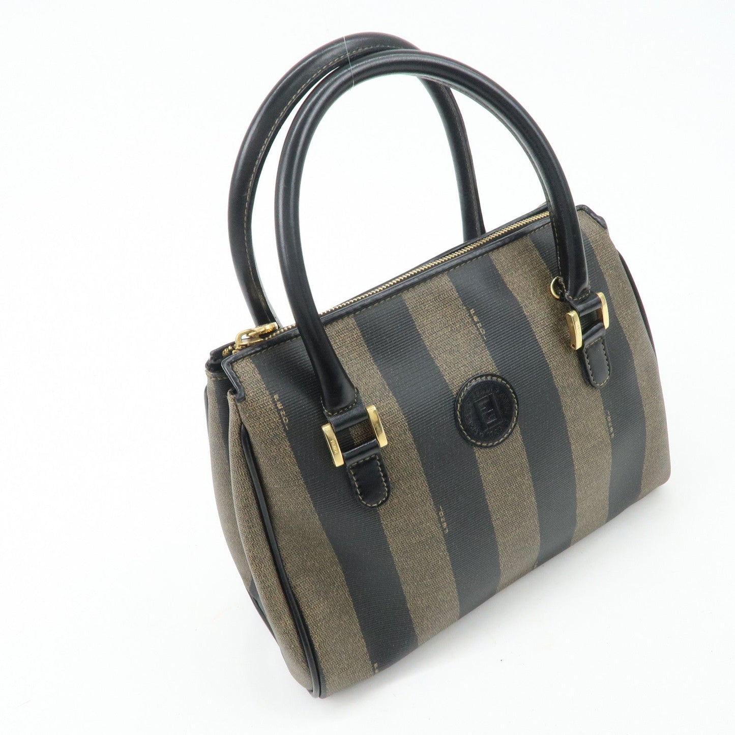 FENDI Pequin PVC Leather 2Way Bag Hand Bag Brown Black  d
