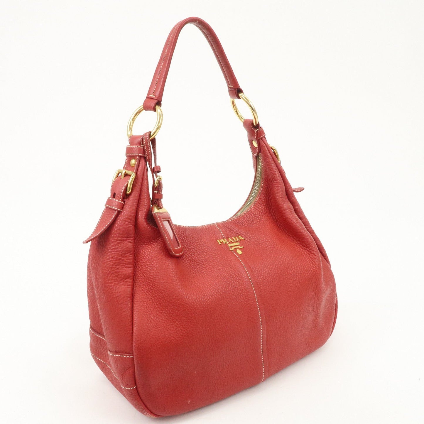 PRADA Logo Leather Shoulder Bag Hand Bag Red BR4373  d