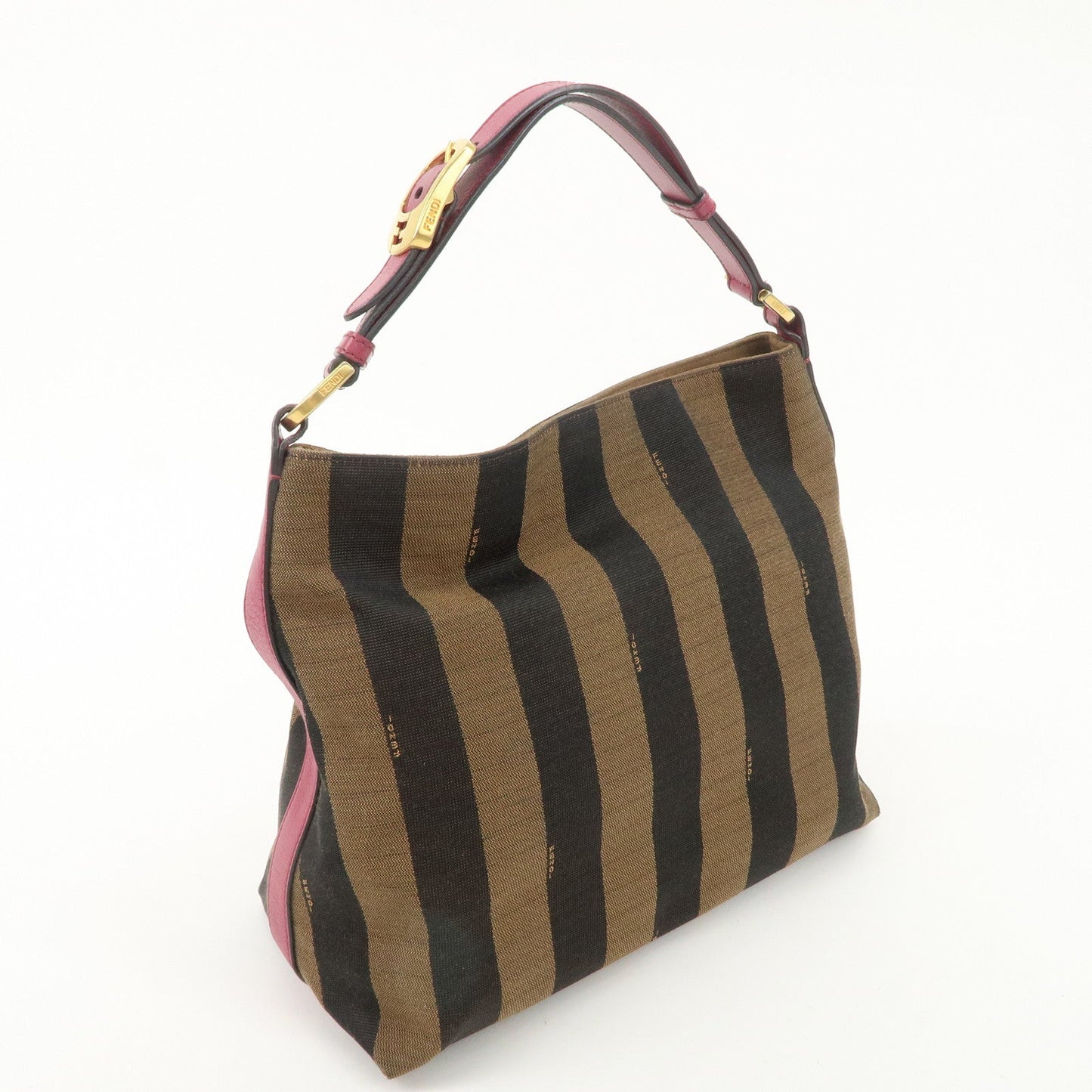 FENDI Pequin Canvas Leather Shoulder Bag Black Brown Pink 8BR669  d