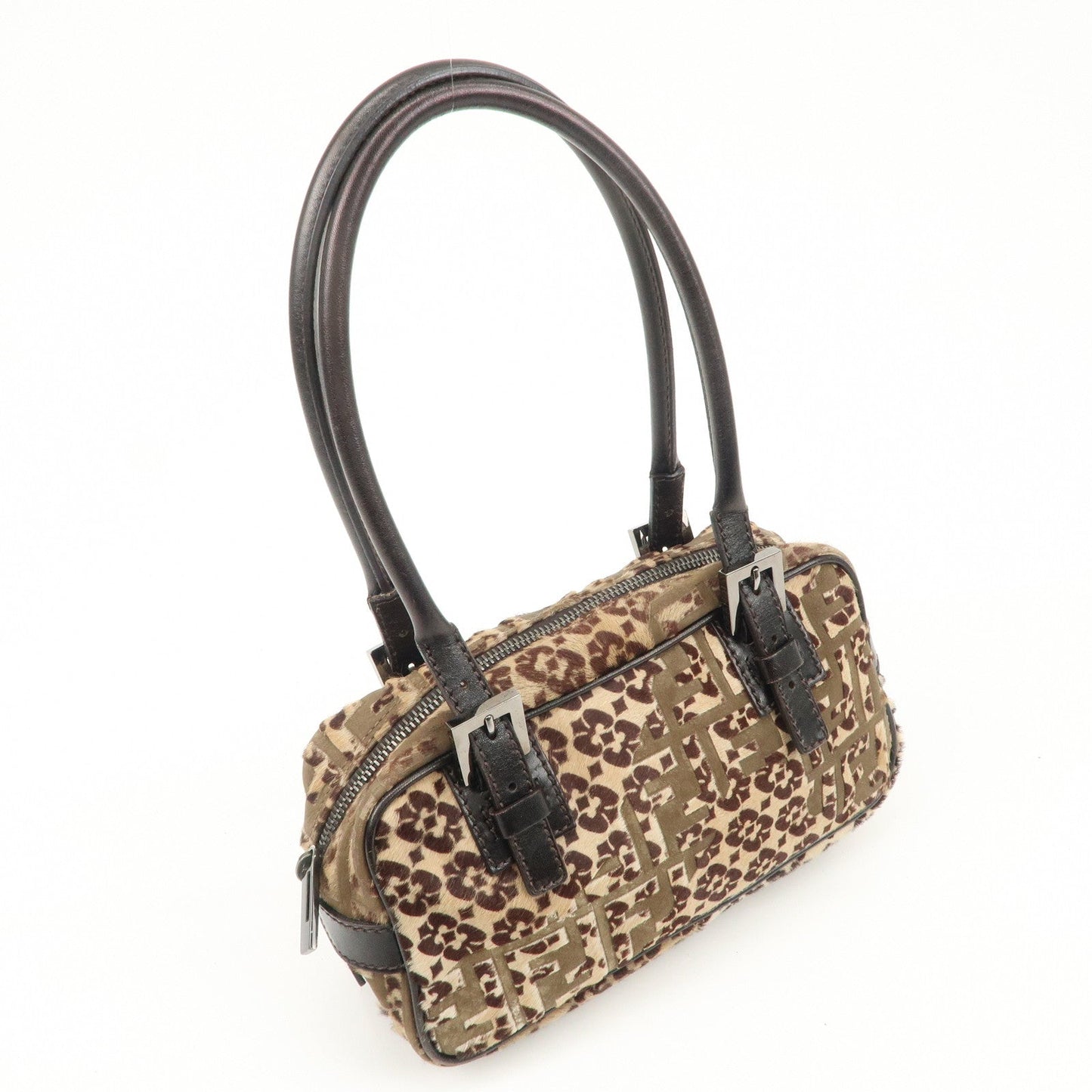 FENDI FF Unborn Calf Leather Mini Boston Bag Hand Bag 8BN004  d