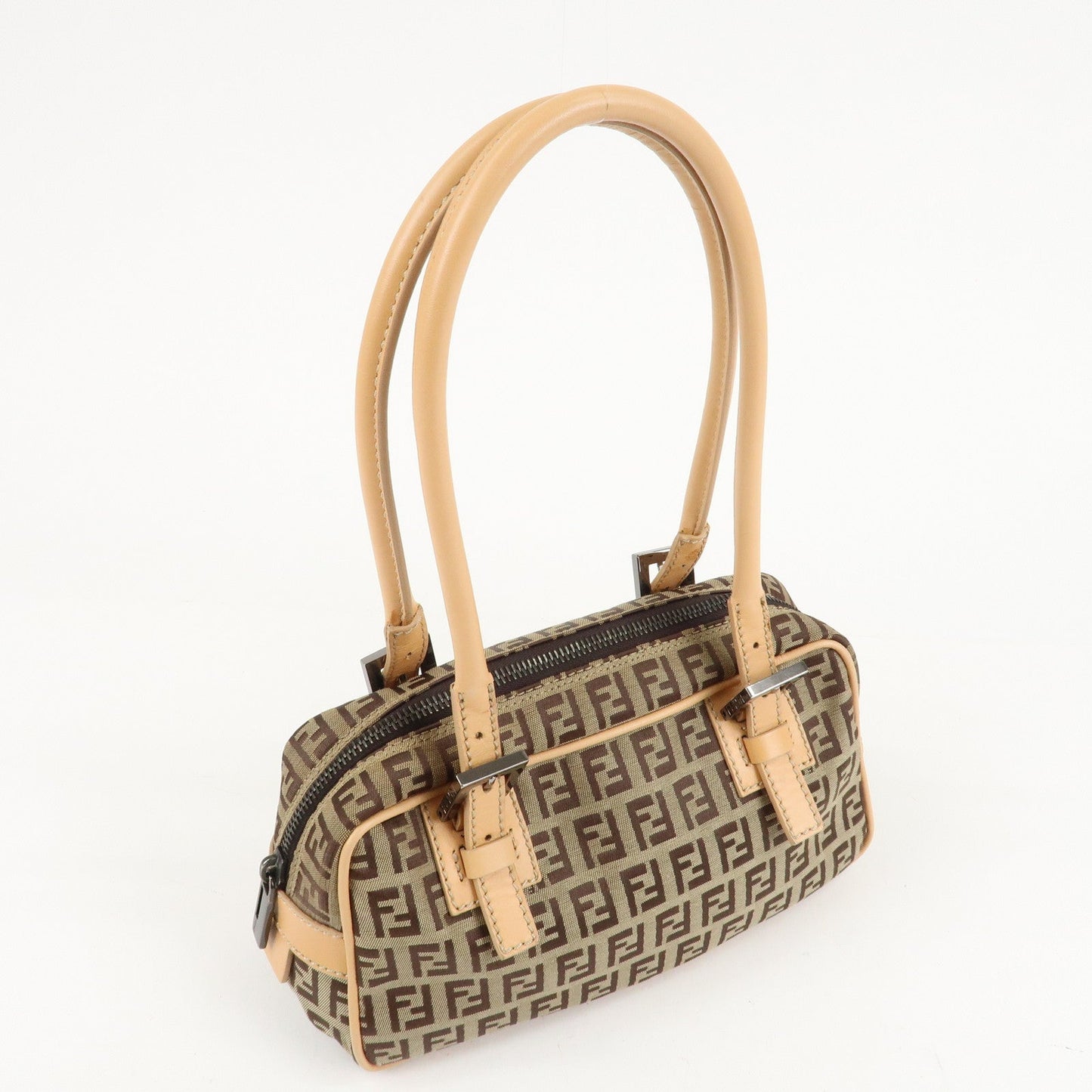 FENDI Zucchino Canvas Leather Small Boston Hand Bag Brown 8BN004  d