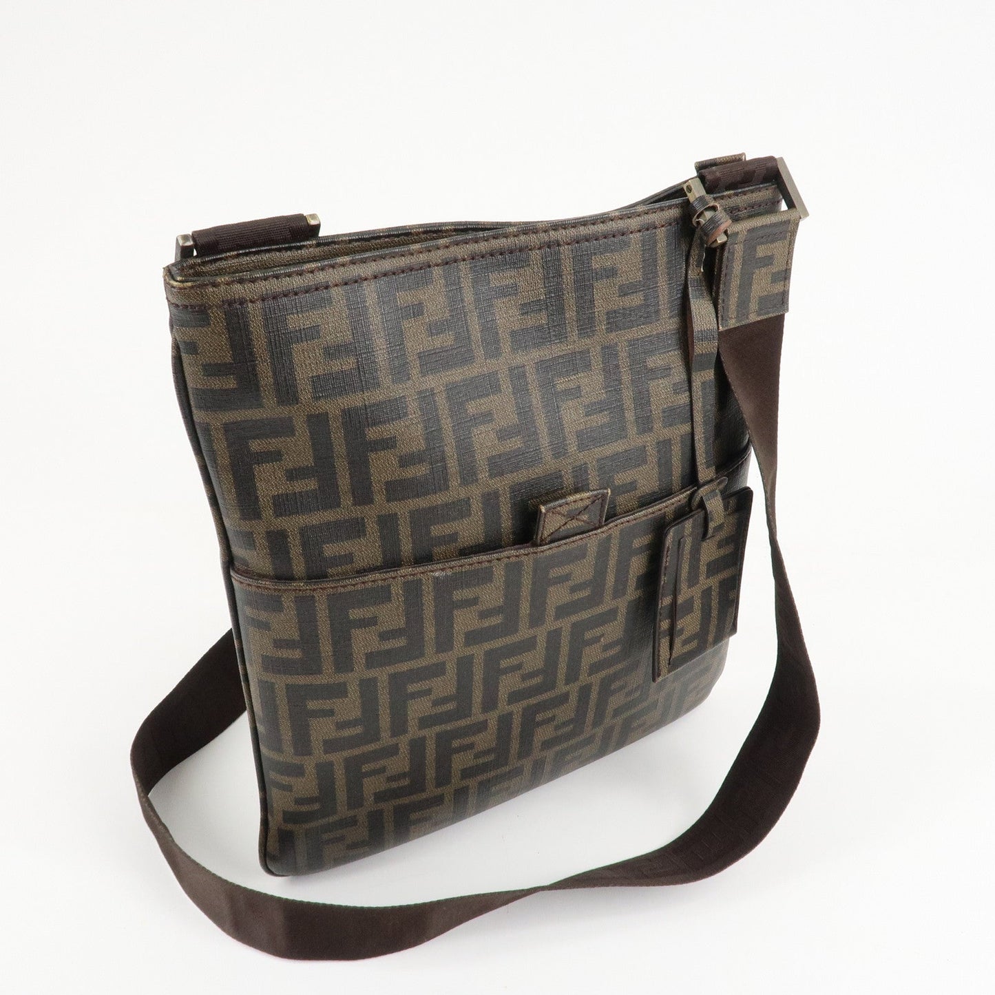 FENDI Zucca Print PVC Shoulder Bag Khaki Black 7VA207  d