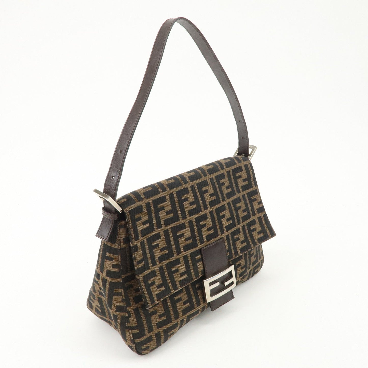 FENDI Mamma Baguette Canvas Leather Shoulder Bag Silver HDW 26325  d