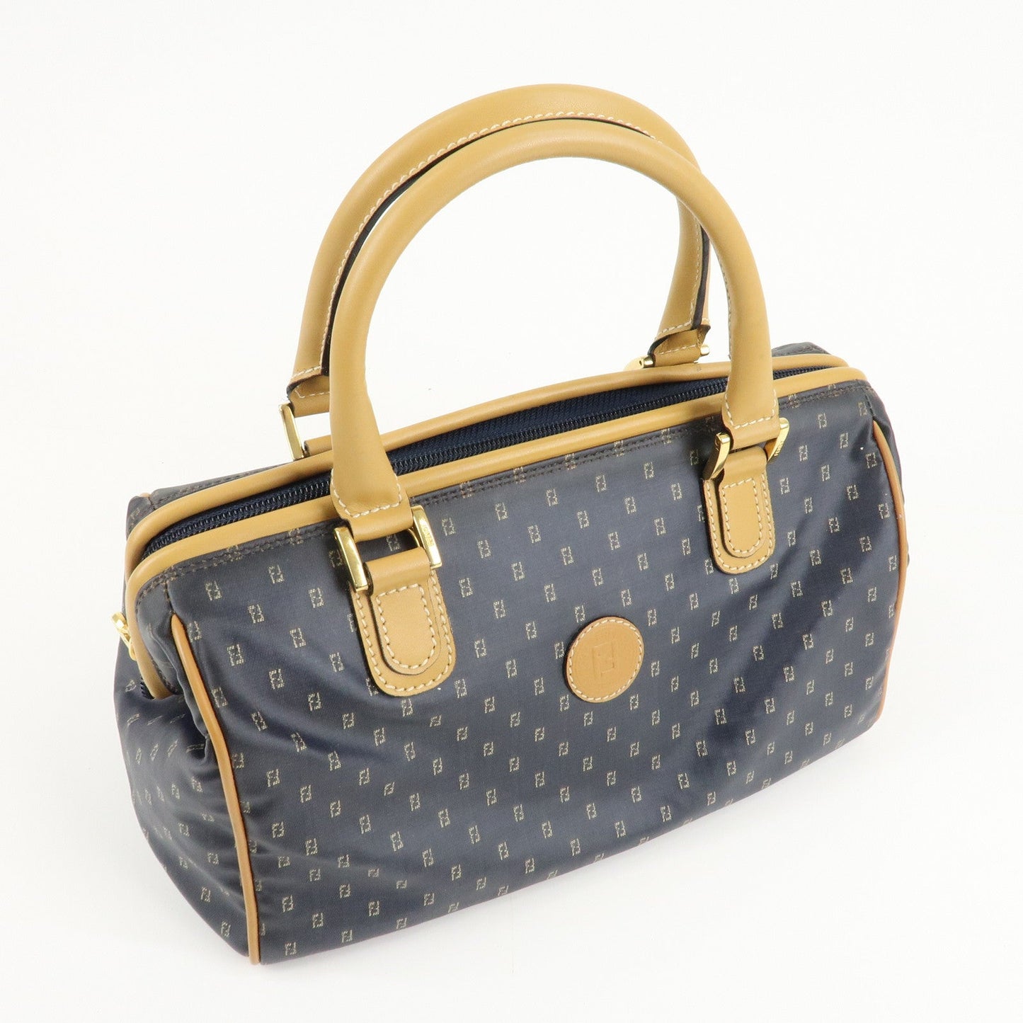 FENDI PVC Leather 2Way Bag Hand Bag Navy Brown  d